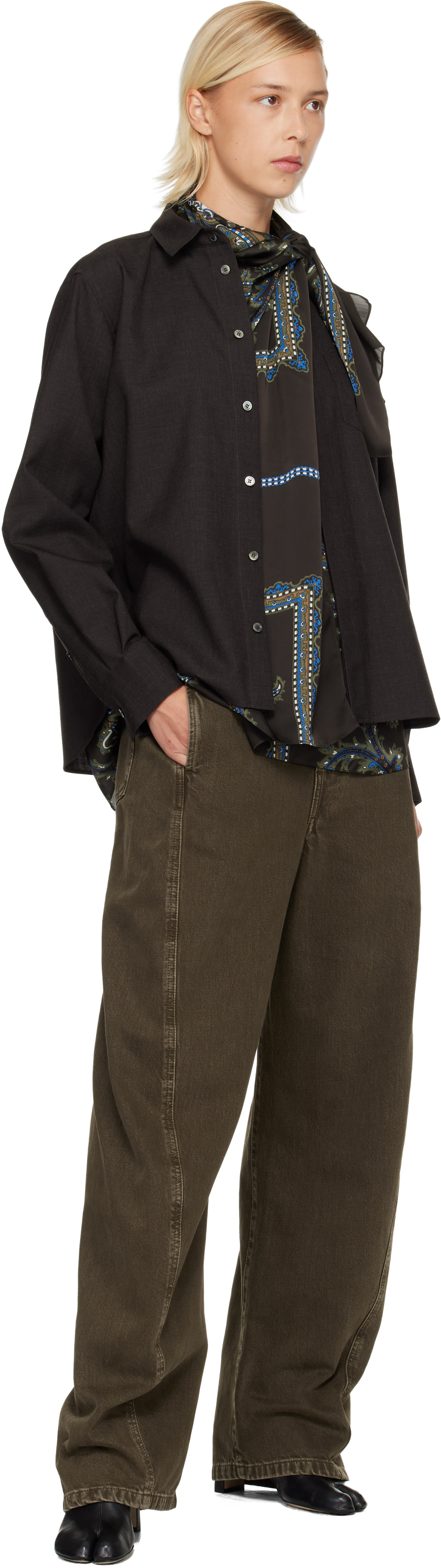sacai: Brown Suiting & Paisley Print Shirt | SSENSE
