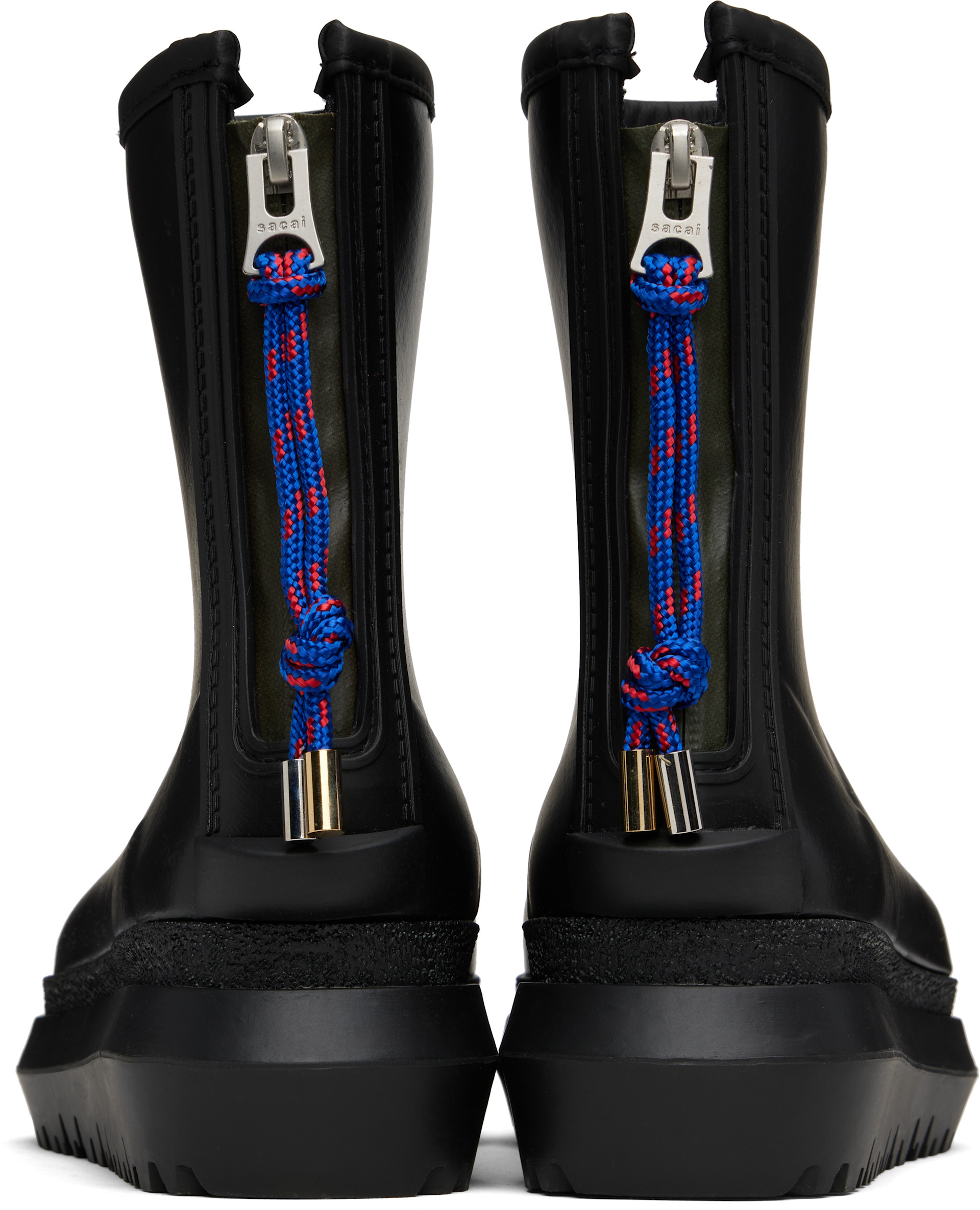 sacai ブラックラバーショートブーツ sacai: ブラック ラバーブーツ | SSENSE 日本