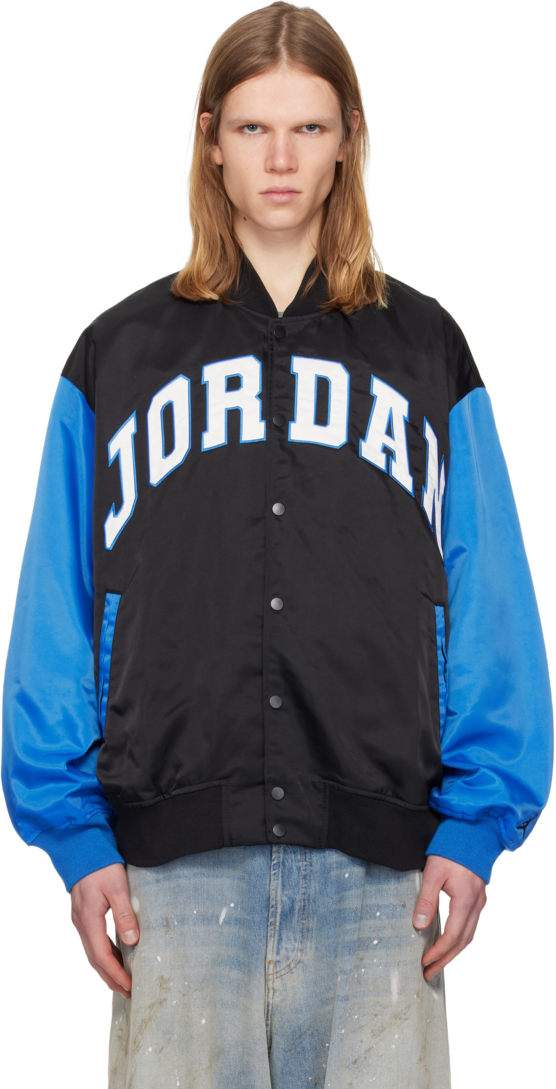 Nike Jordan: Black & Navy Brooklyn University Varsity Bomber 