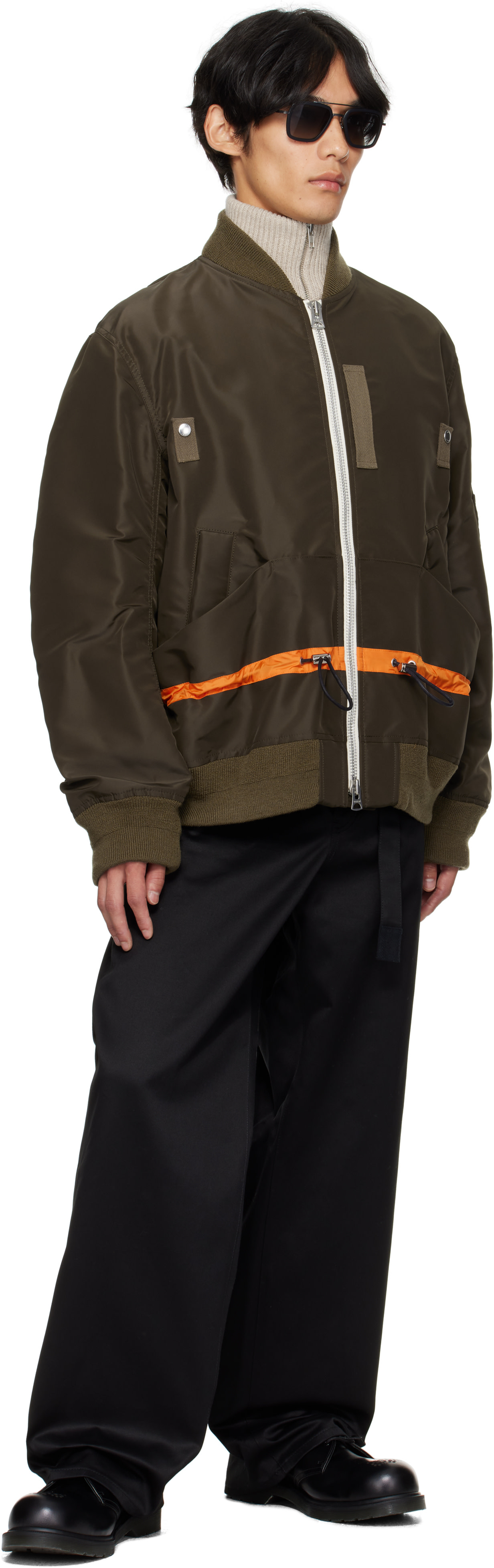 sacai: カーキ ナイロンツイル ブルゾン ボンバージャケット | SSENSE 日本