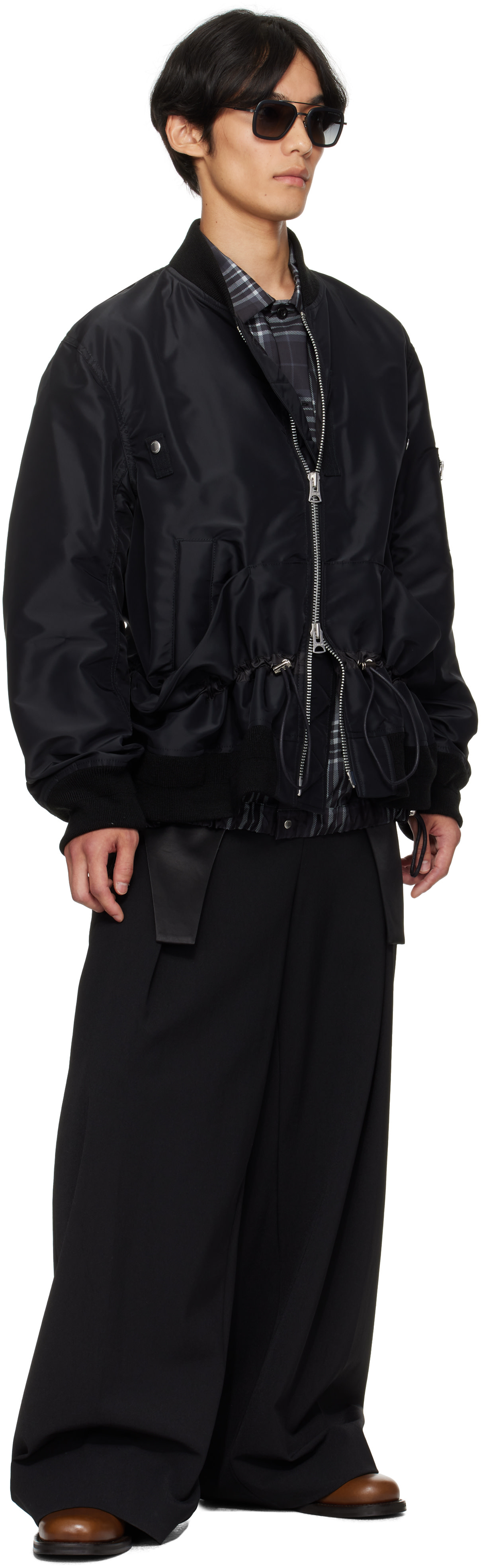 sacai: Black Nylon Twill Bomber Jacket | SSENSE Canada
