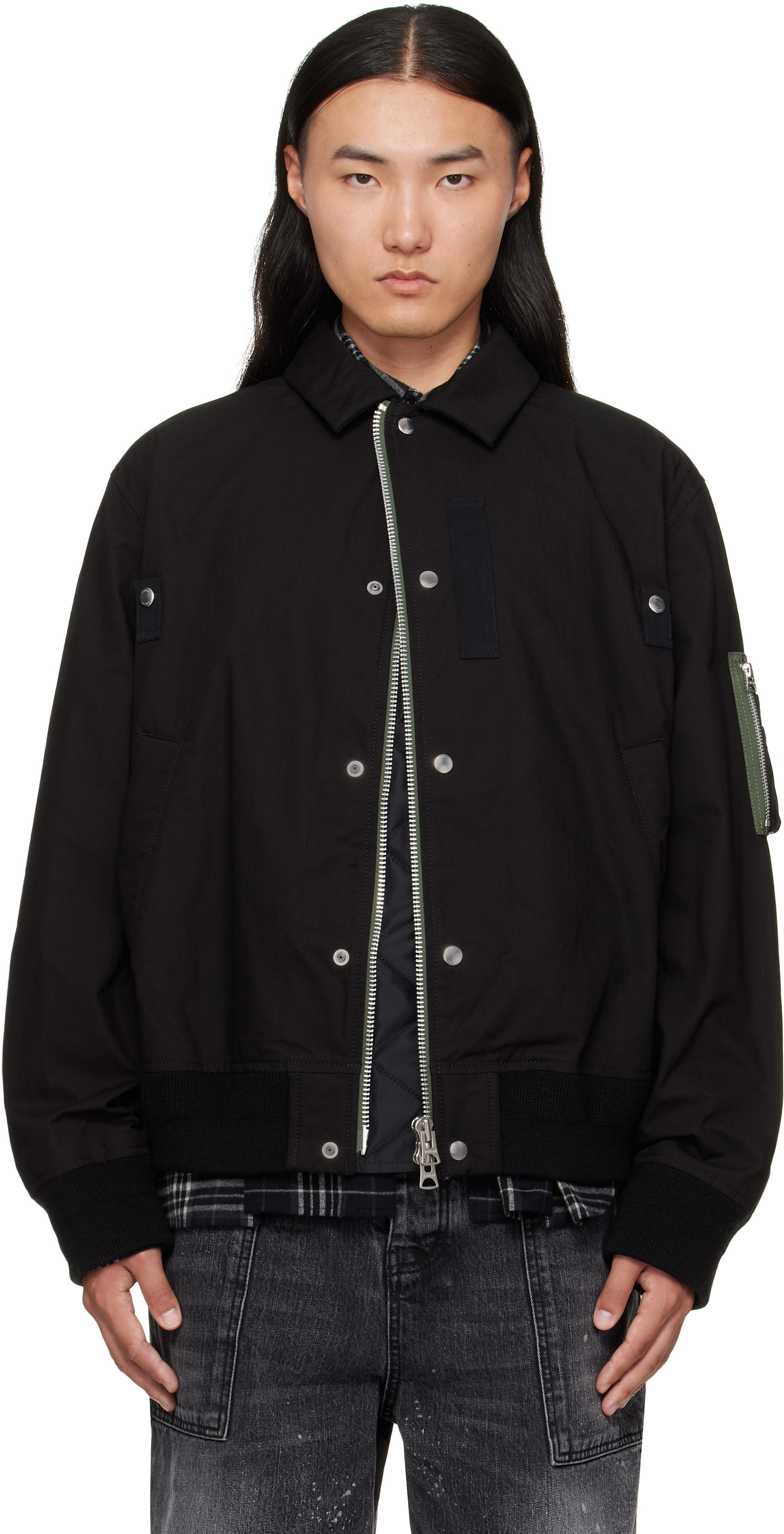 sacai: ブラック リップストップ ボンバージャケット | SSENSE 日本