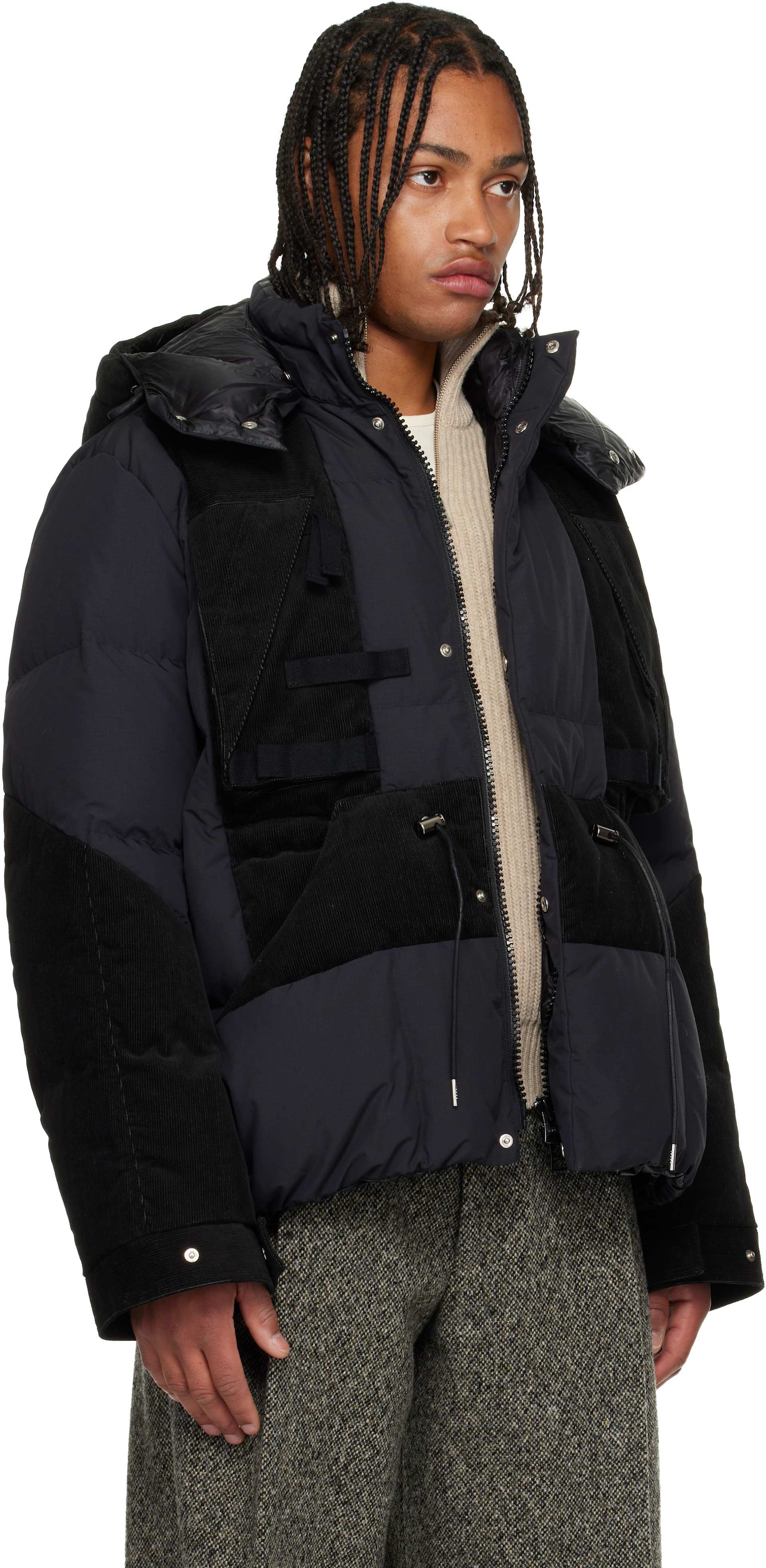 sacai: ブラック コーデュロイ ダウンジャケット | SSENSE 日本