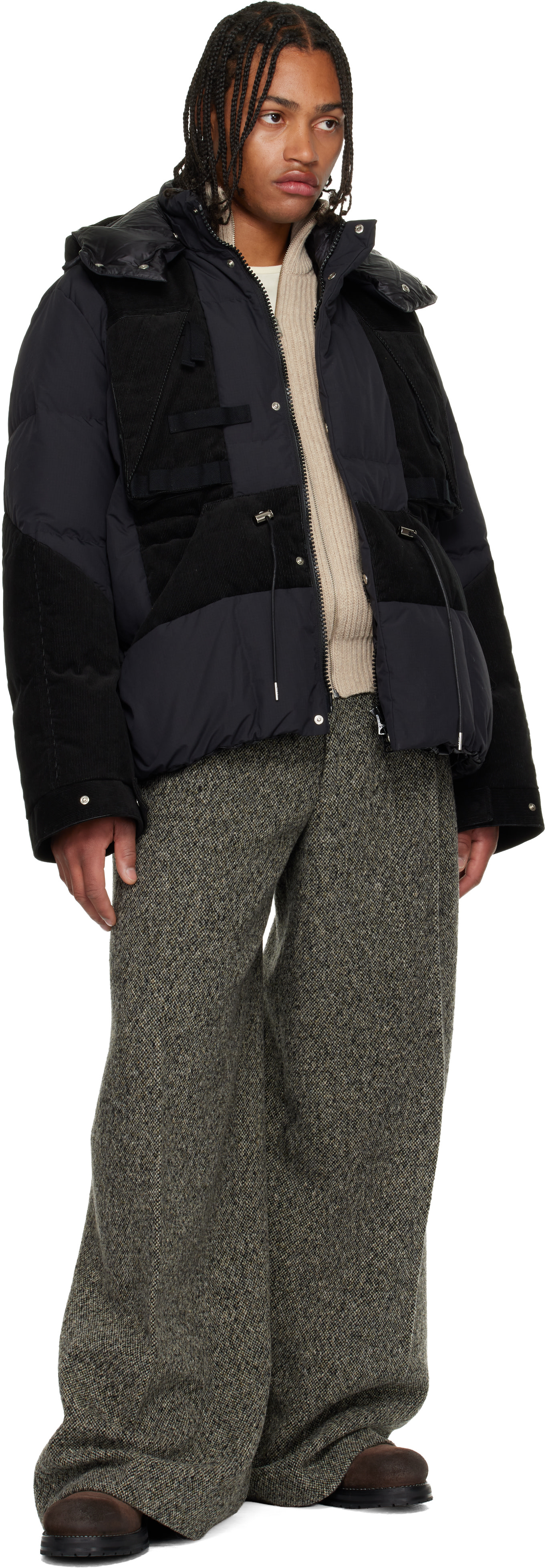 sacai: ブラック コーデュロイ ダウンジャケット | SSENSE 日本