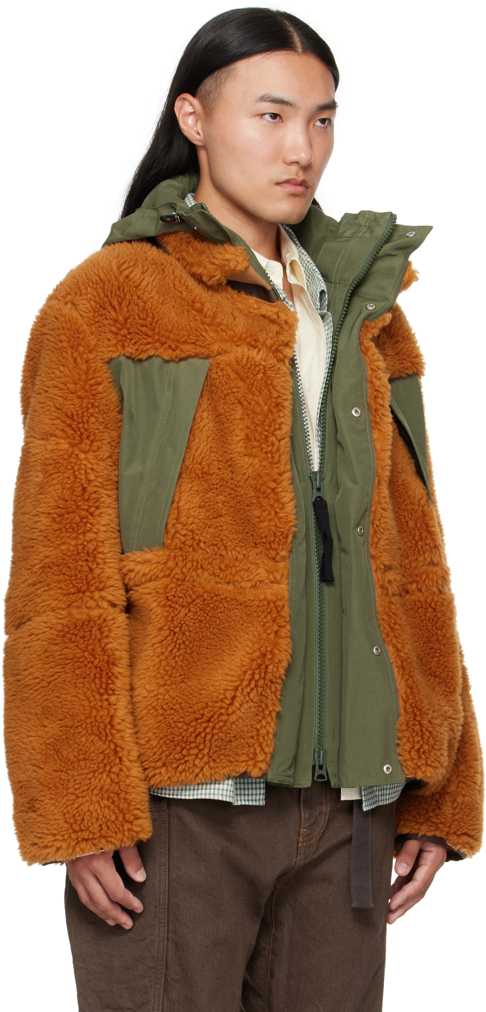 m*o様 22SS sacai サカイ グログランミックス ナイロンパンツ 1 sacai: オレンジ＆カーキ フリース＆グログラン ジャケット | SSENSE 日本