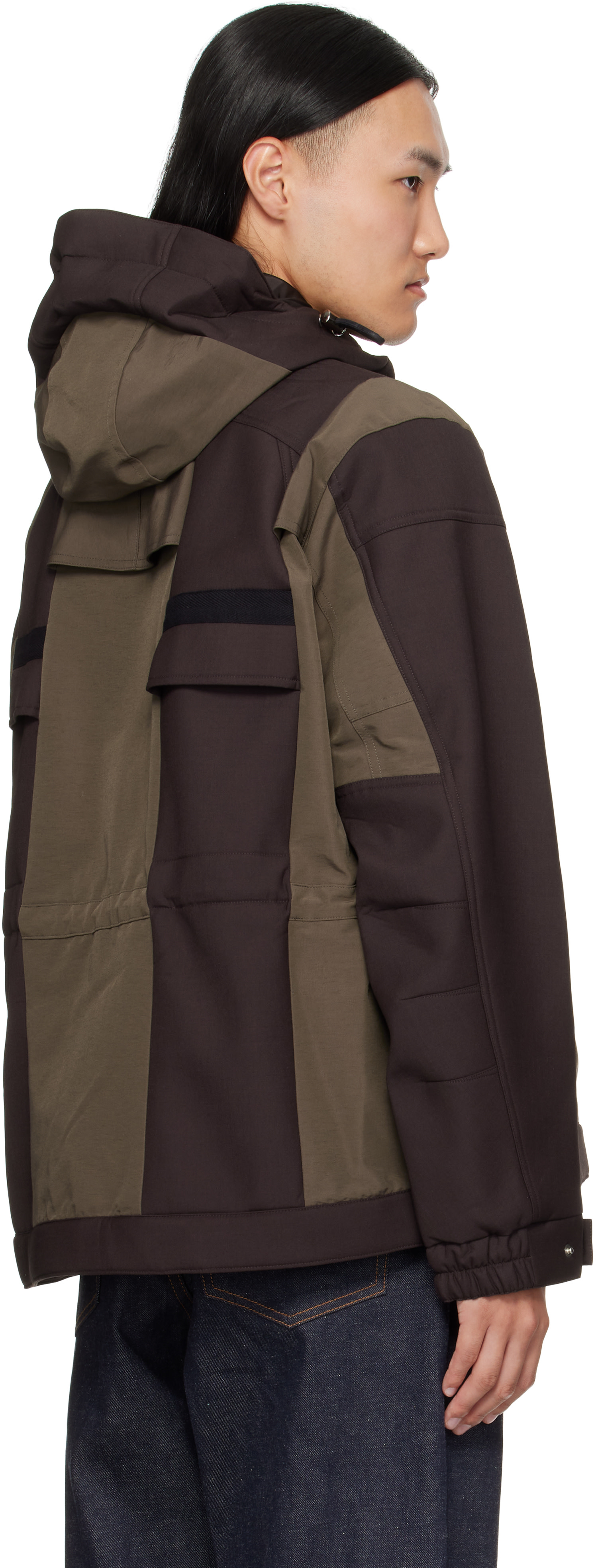 sacai: ブラウン＆カーキ Suiting Bonding Grosgrain ジャケット