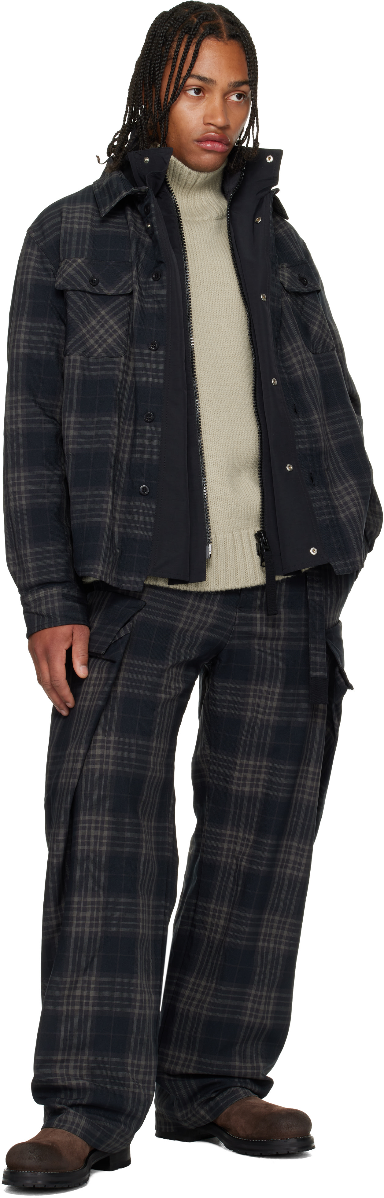sacai: Black Plaid Cargo Pants | SSENSE