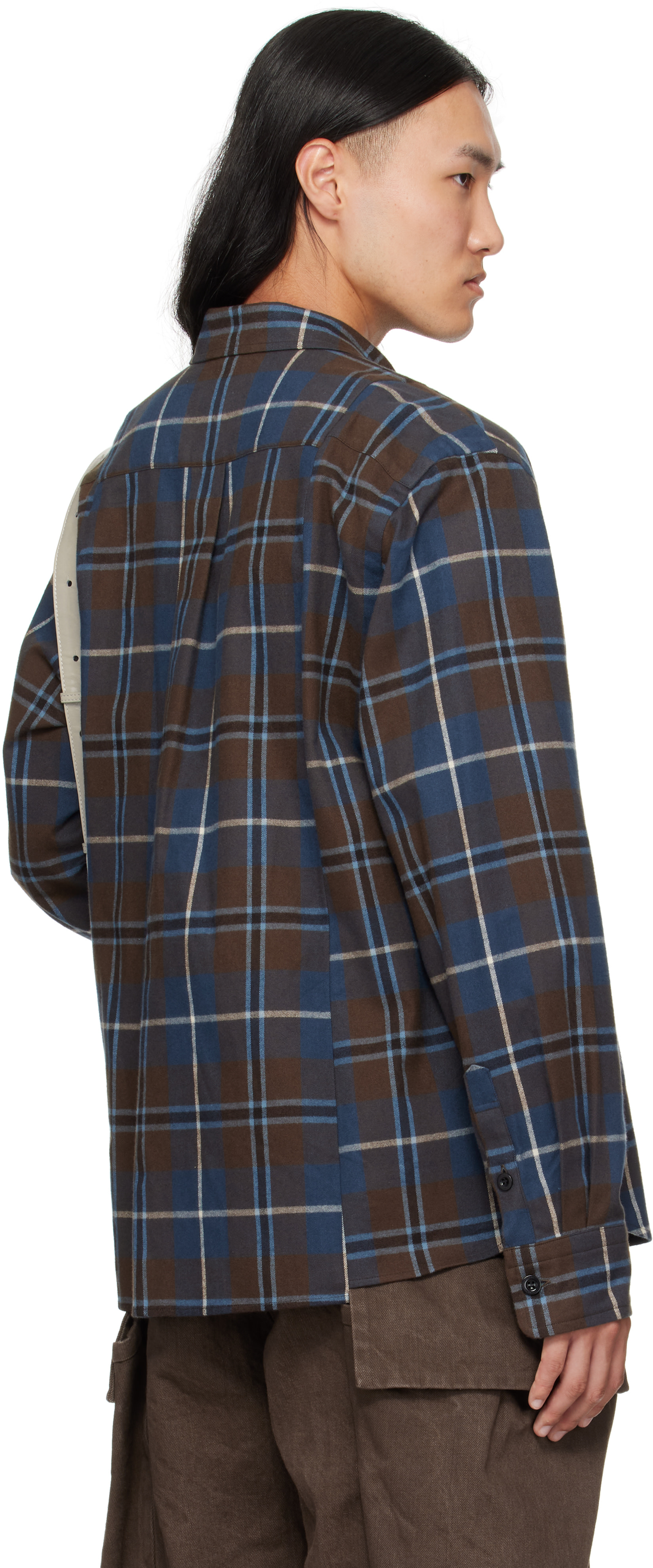 sacai: Brown & Blue Plaid Flannel Shirt | SSENSE Canada