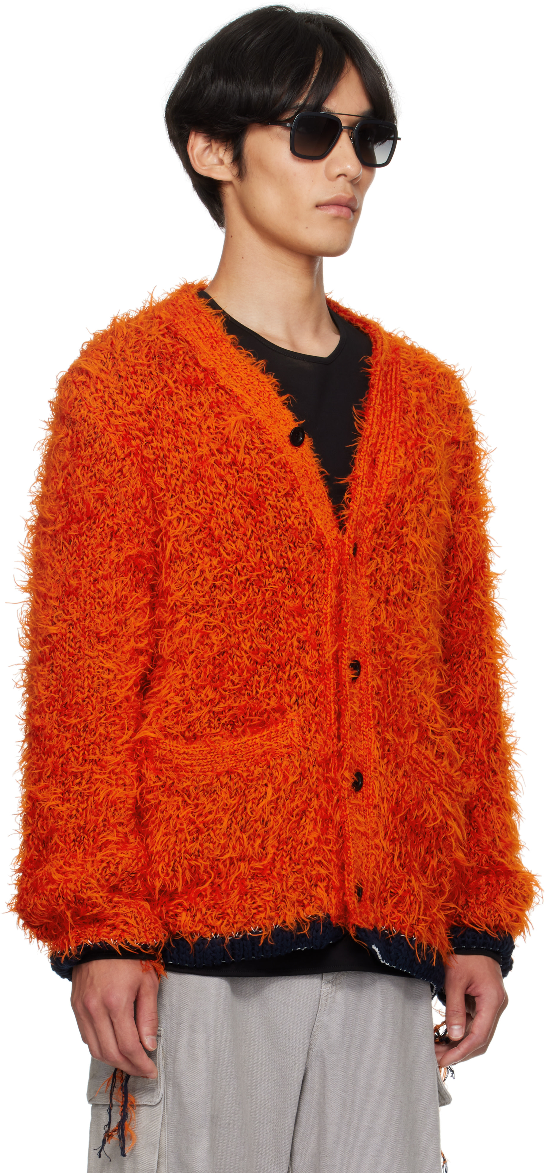 sacai: Orange Furry Knit Cardigan | SSENSE