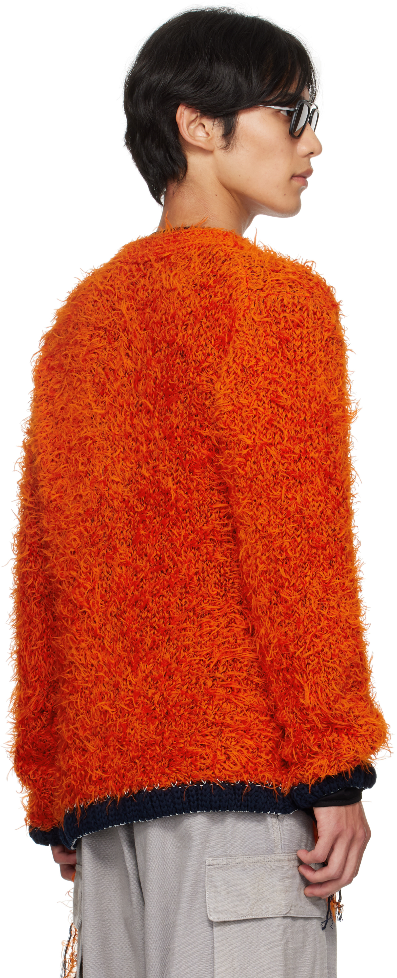 sacai: Orange Furry Knit Cardigan | SSENSE