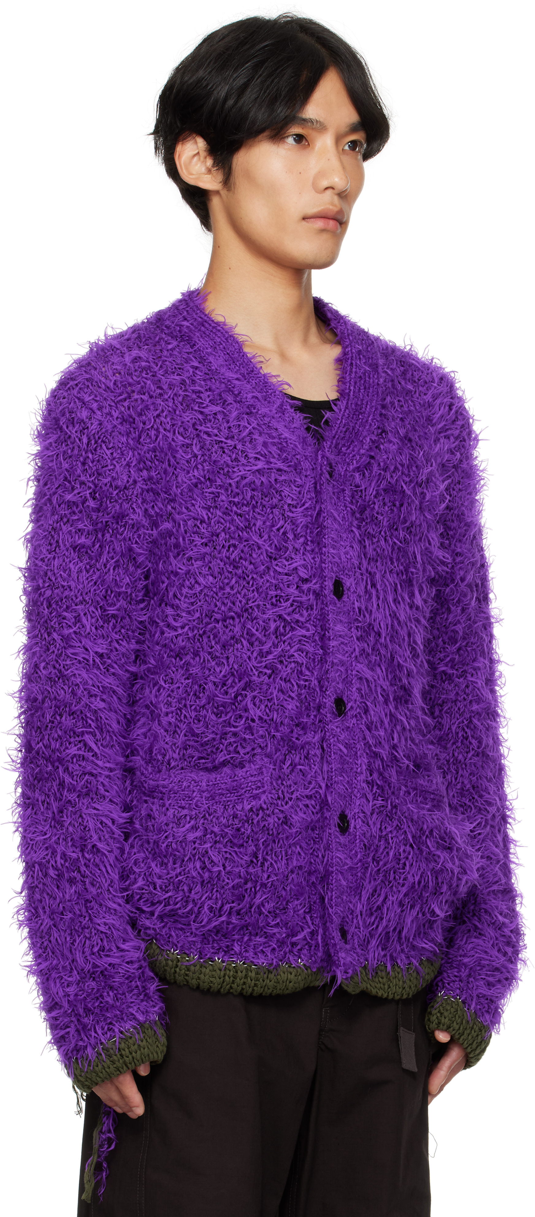 sacai: Purple Furry Knit Cardigan | SSENSE