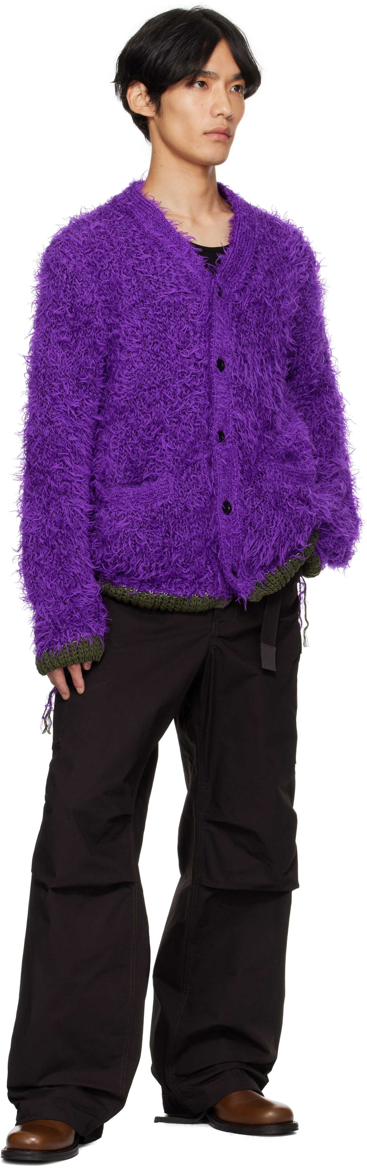 sacai: パープル Furry ニットカーディガン | SSENSE 日本