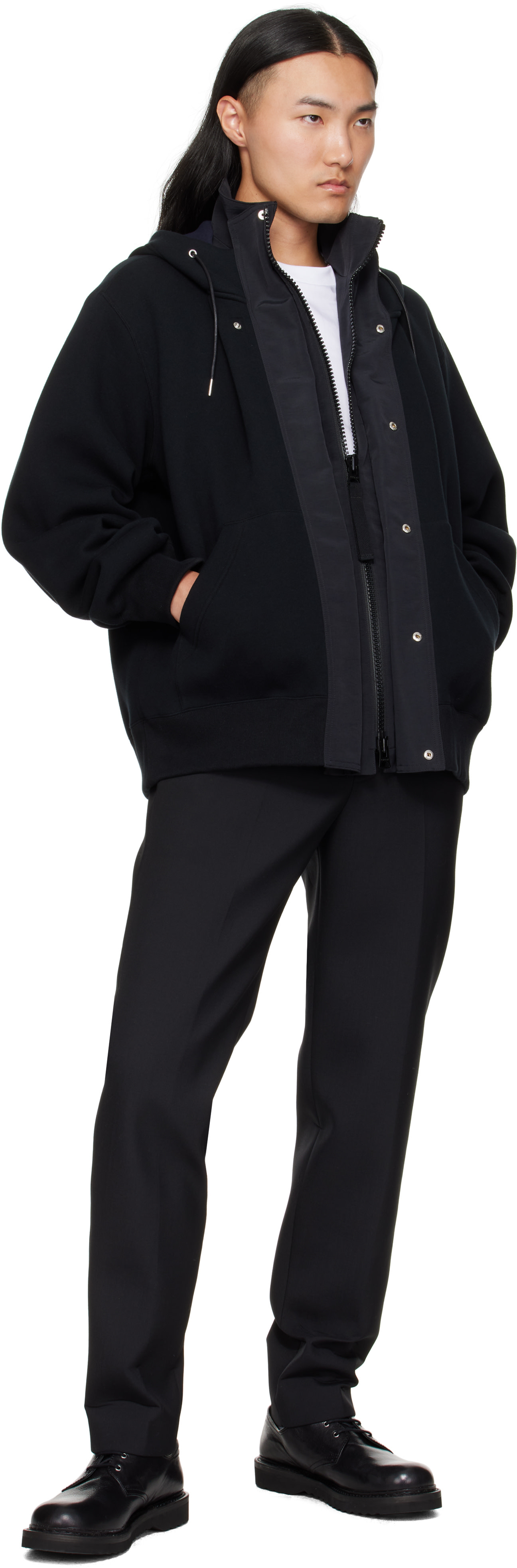 sacai: Black Sponge Sweat & Grosgrain Hoodie | SSENSE