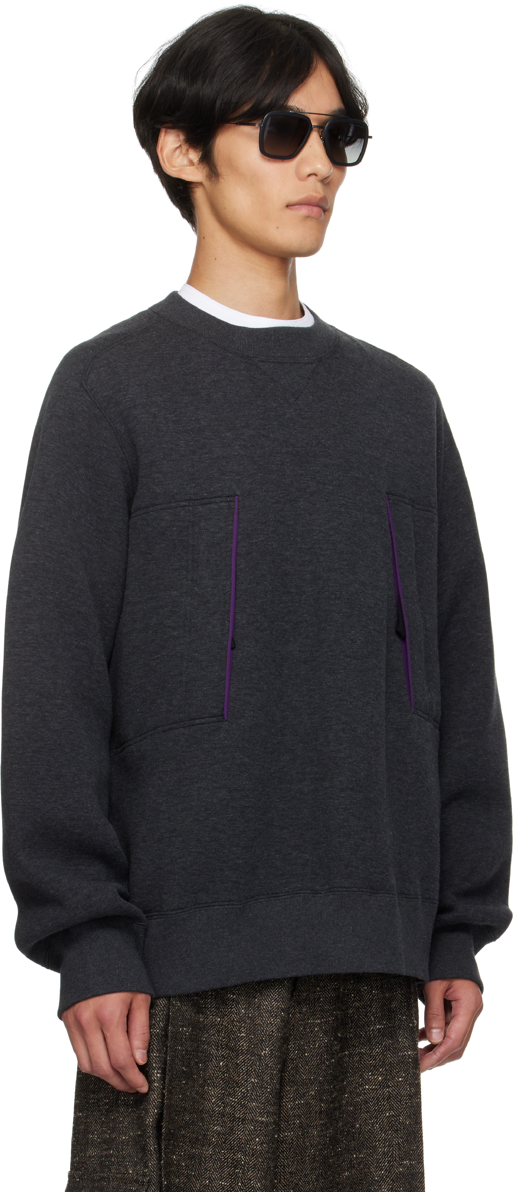 sacai - Pull molletonné gris en jersey de coton