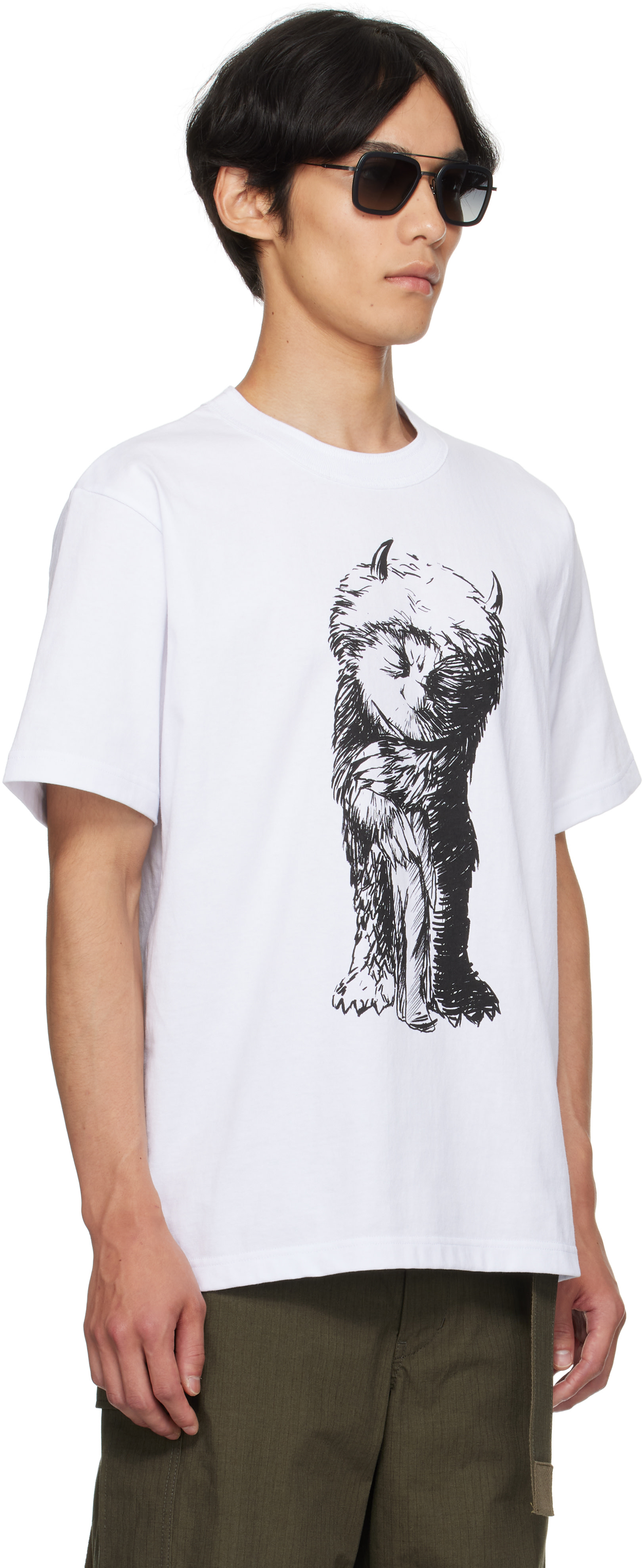 sacai: ホワイト 'Where The Wild Things Are' コットン Tシャツ