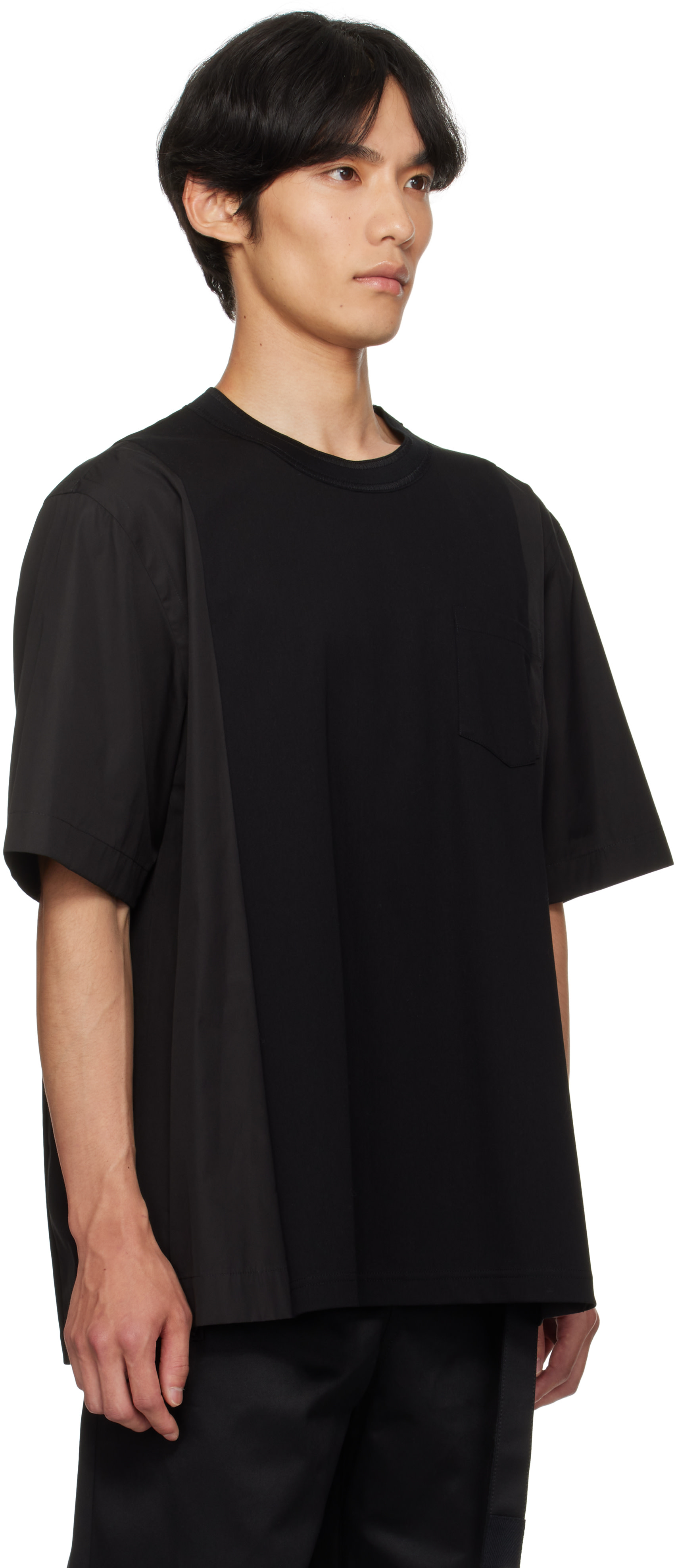 sacai: Black Poplin & Cotton Jersey T-shirt | SSENSE