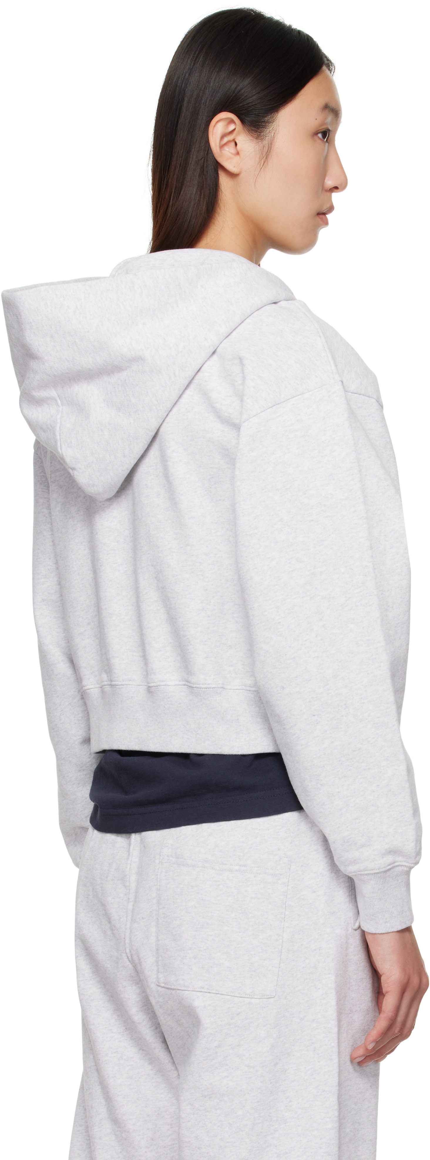 Sporty & Rich: Gray 'NY Health Club' Cropped Zip Sports Hoodie