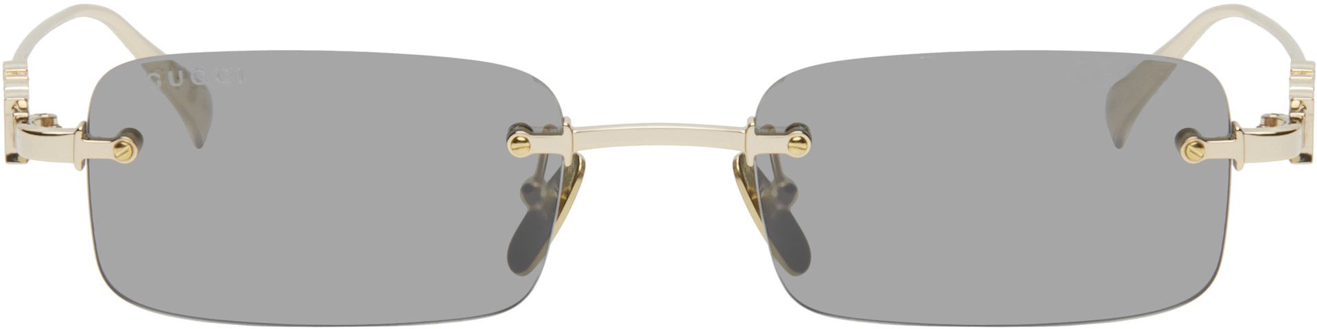 Gucci: Gold 'Gucci' Block Rectangular Sunglasses | SSENSE Canada