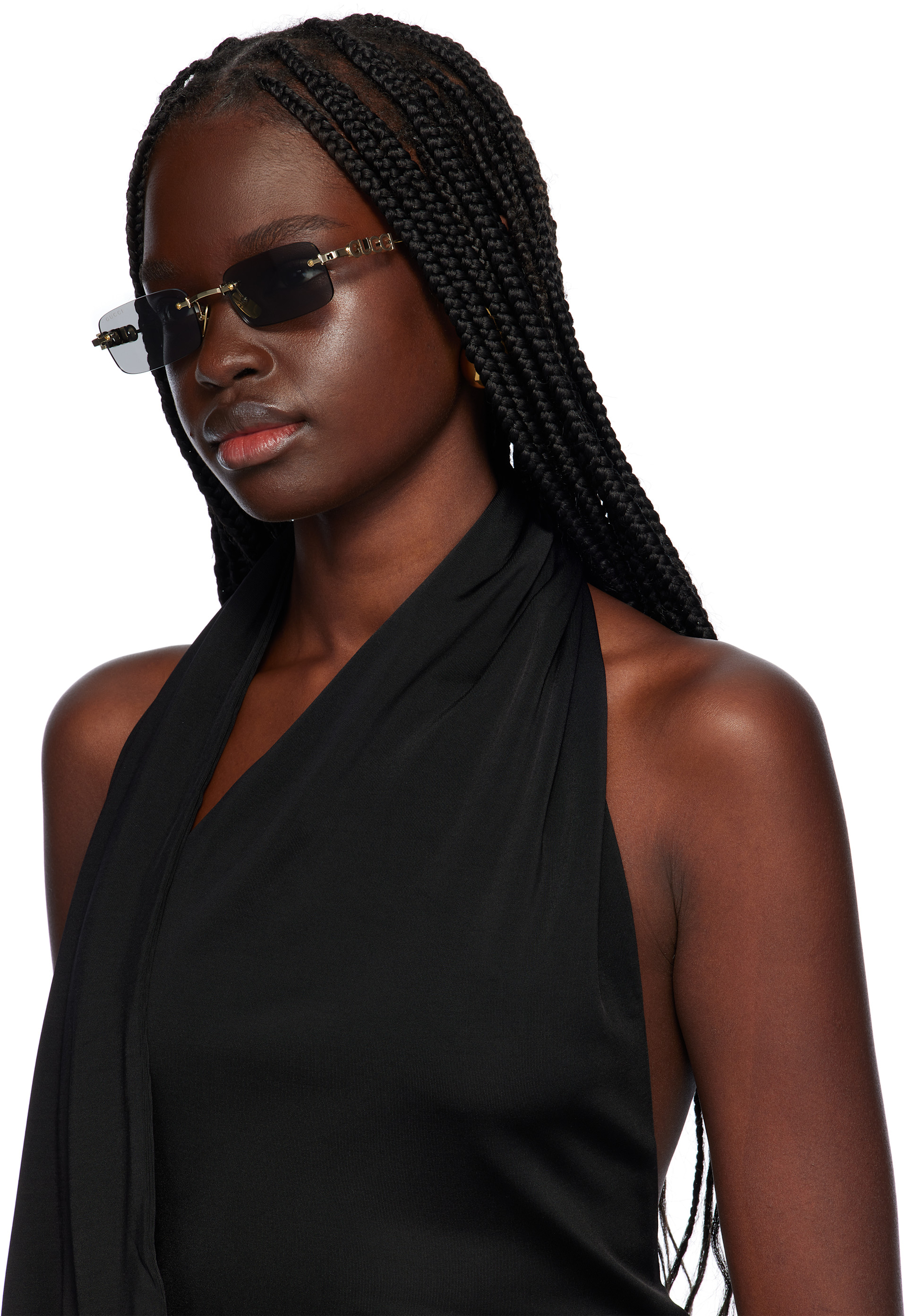 Gucci: Gold 'Gucci' Block Rectangular Sunglasses | SSENSE Canada