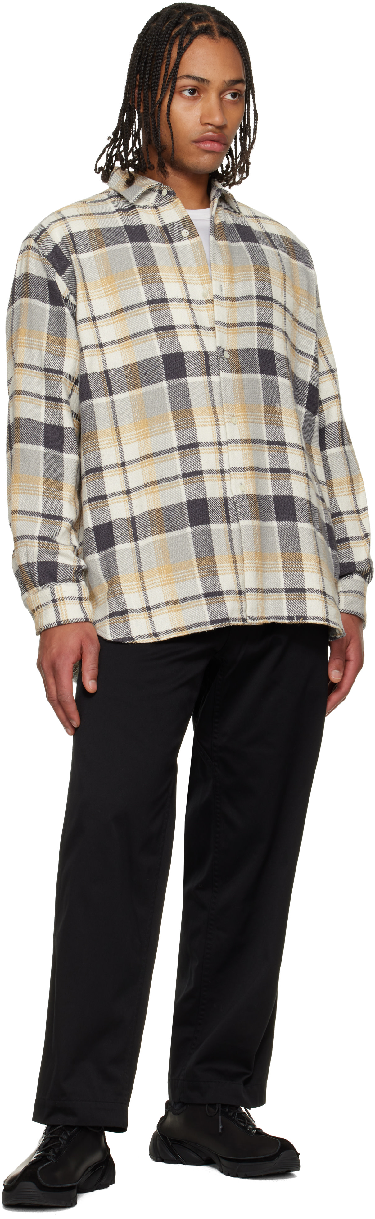 nanamica: Gray & Beige Heavy Flannel Shirt | SSENSE Singapore