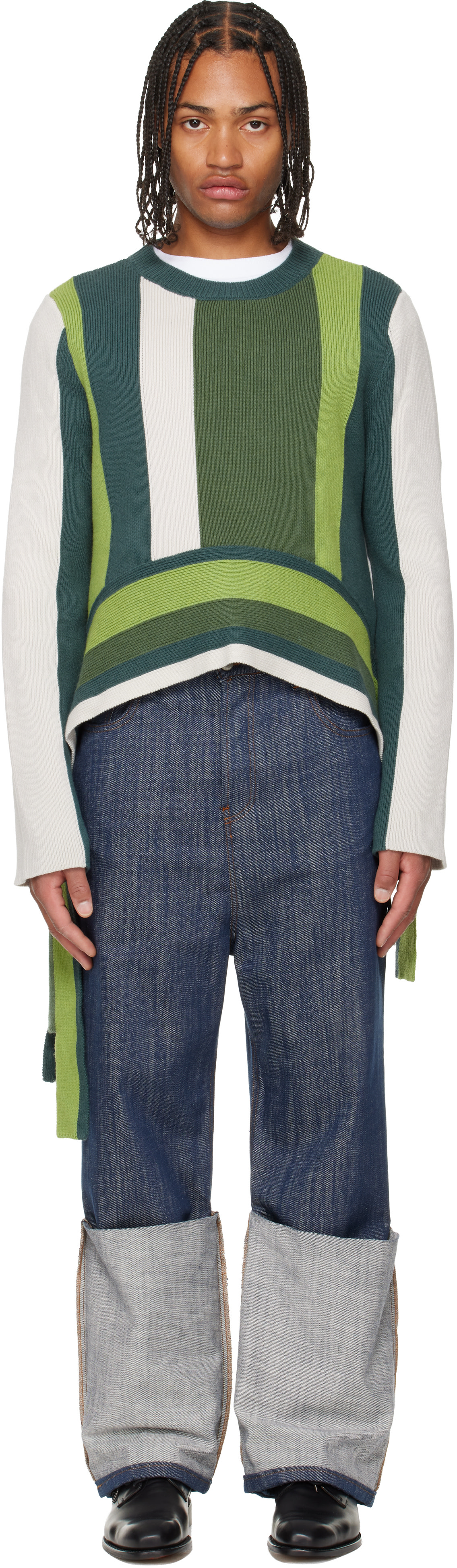 Edward Cuming - Pull Monkey Bar blanc cassé et vert