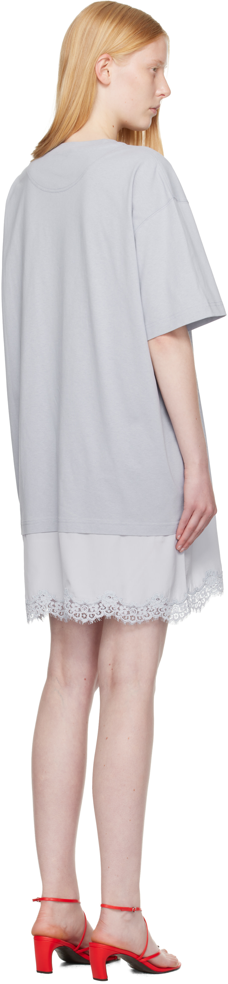 Stella McCartney: Blue Lace-Insert Graphic T-shirt Minidress | SSENSE