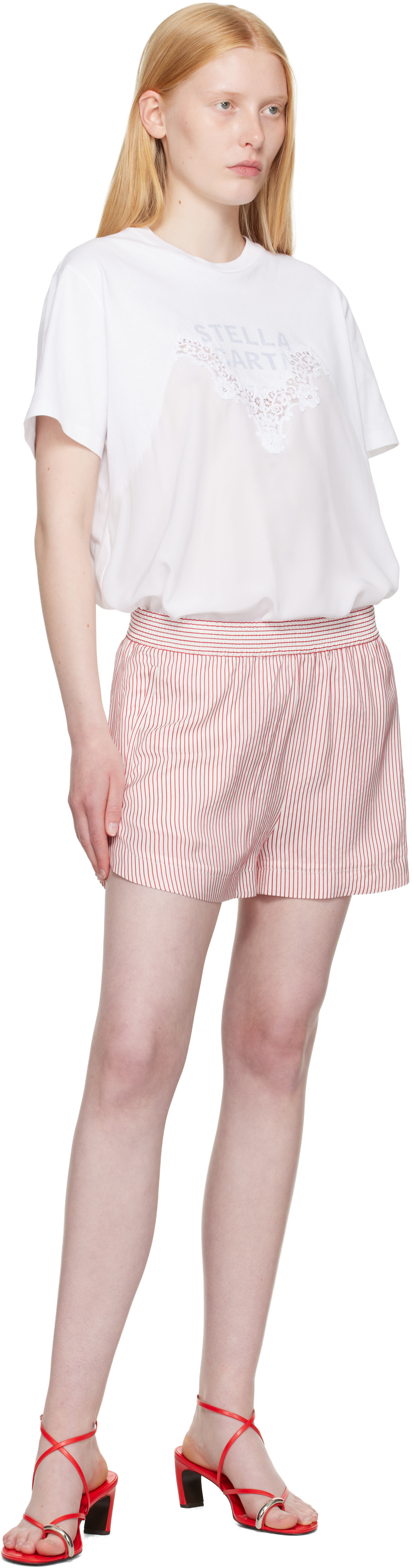 Stella McCartney - Short blanc et rouge à taille élastique et à rayures