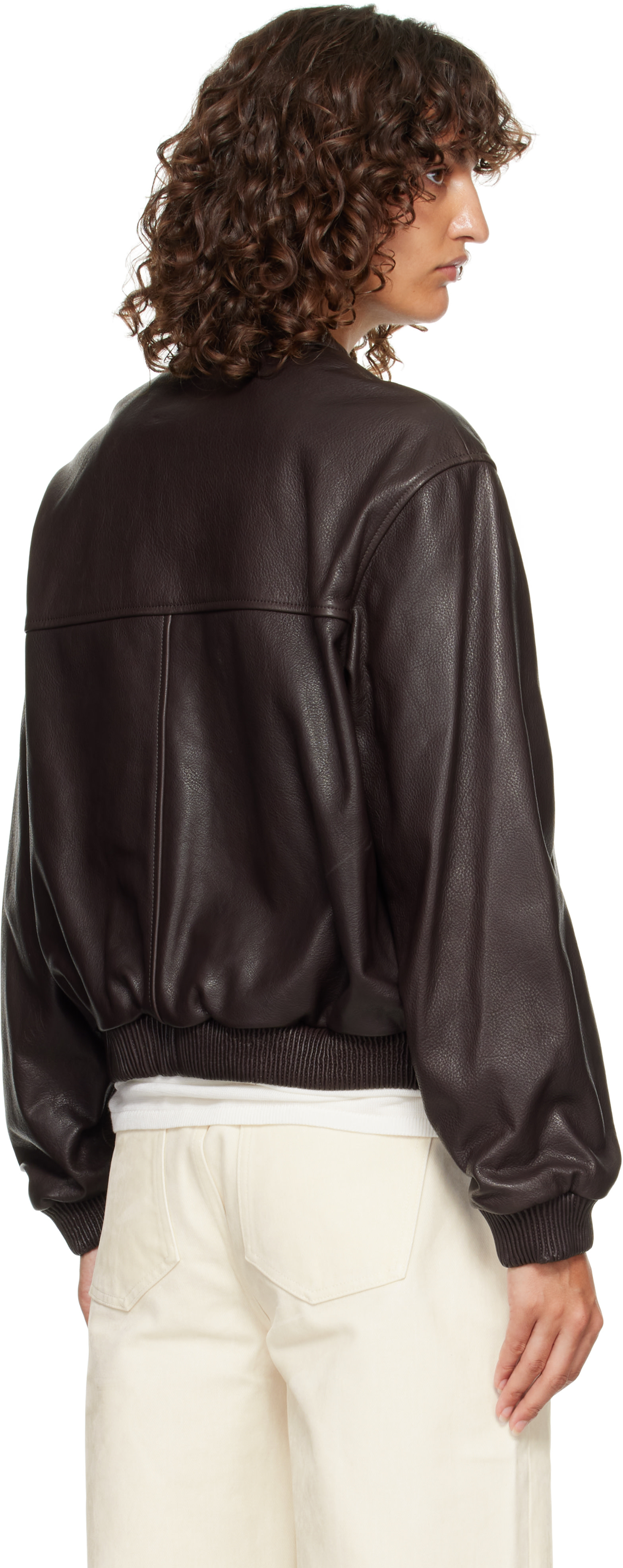 Loulou de Saison: Brown Marlow Leather Bomber Jacket | SSENSE