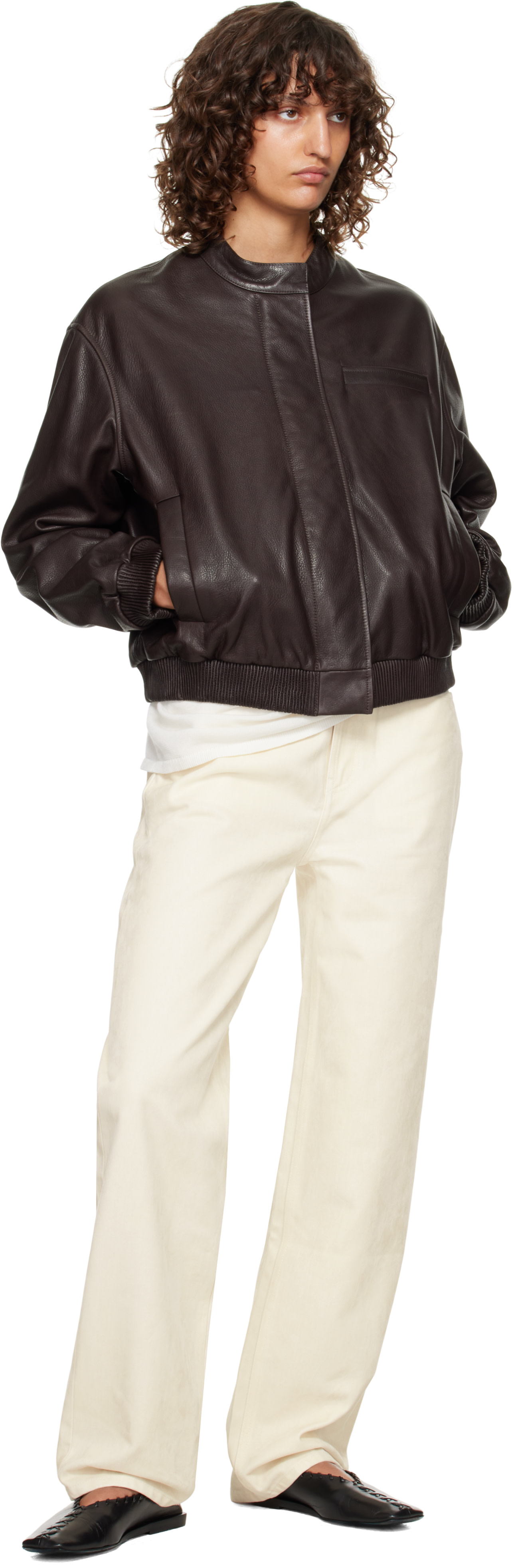 Loulou de Saison: Brown Marlow Leather Bomber Jacket | SSENSE