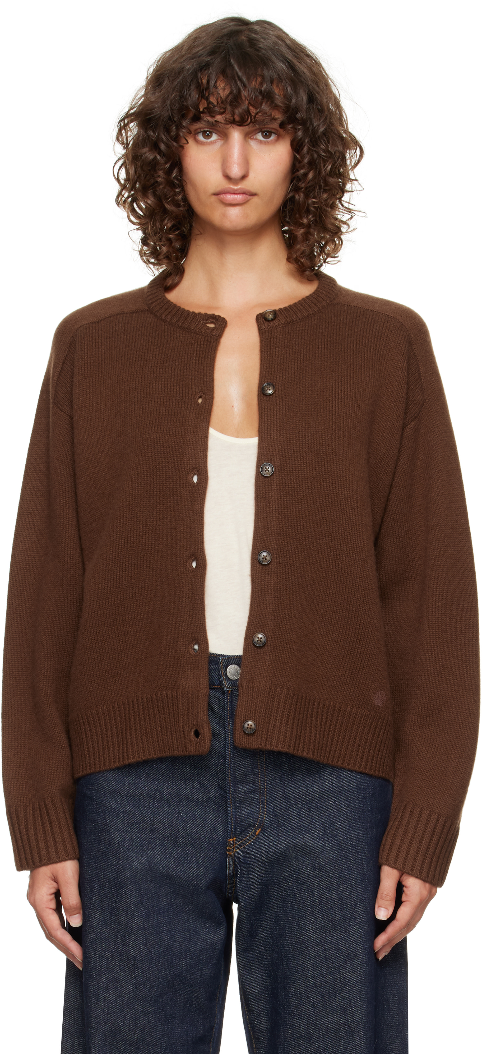 【INTÉRIM】NATURAL BROWN CASHMERE CARDIGAN Loulou de Saison: Brown Aidar LDS Cashmere Blend Cardigan | SSENSE