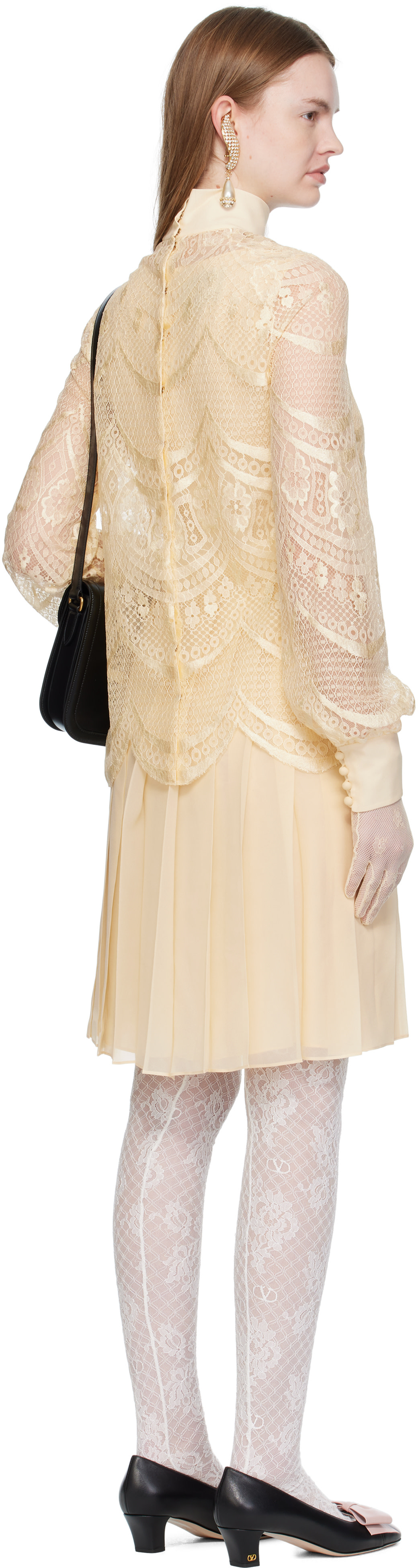 Valentino - Robe midi étagée beige