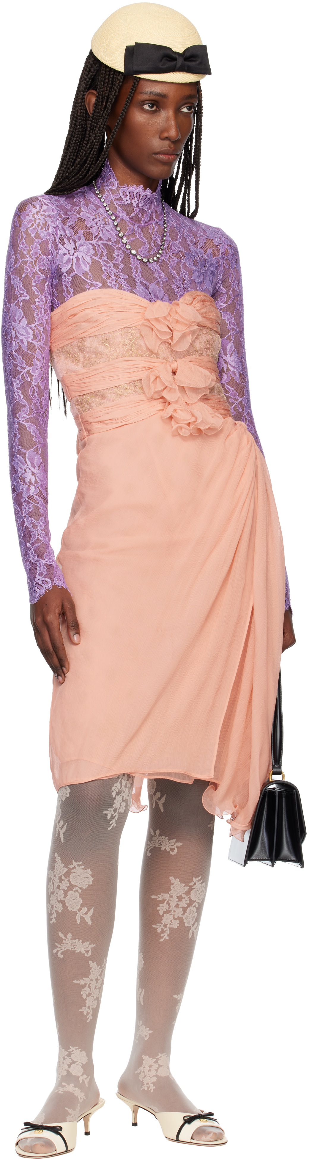 pink chiffon dress midi Valentino: Crepponne Colors:Sage Multi Side zipper Sleeve type YGroup_AM-BS-10641 Mini/Short Black Prom Dresses, Pleated dress