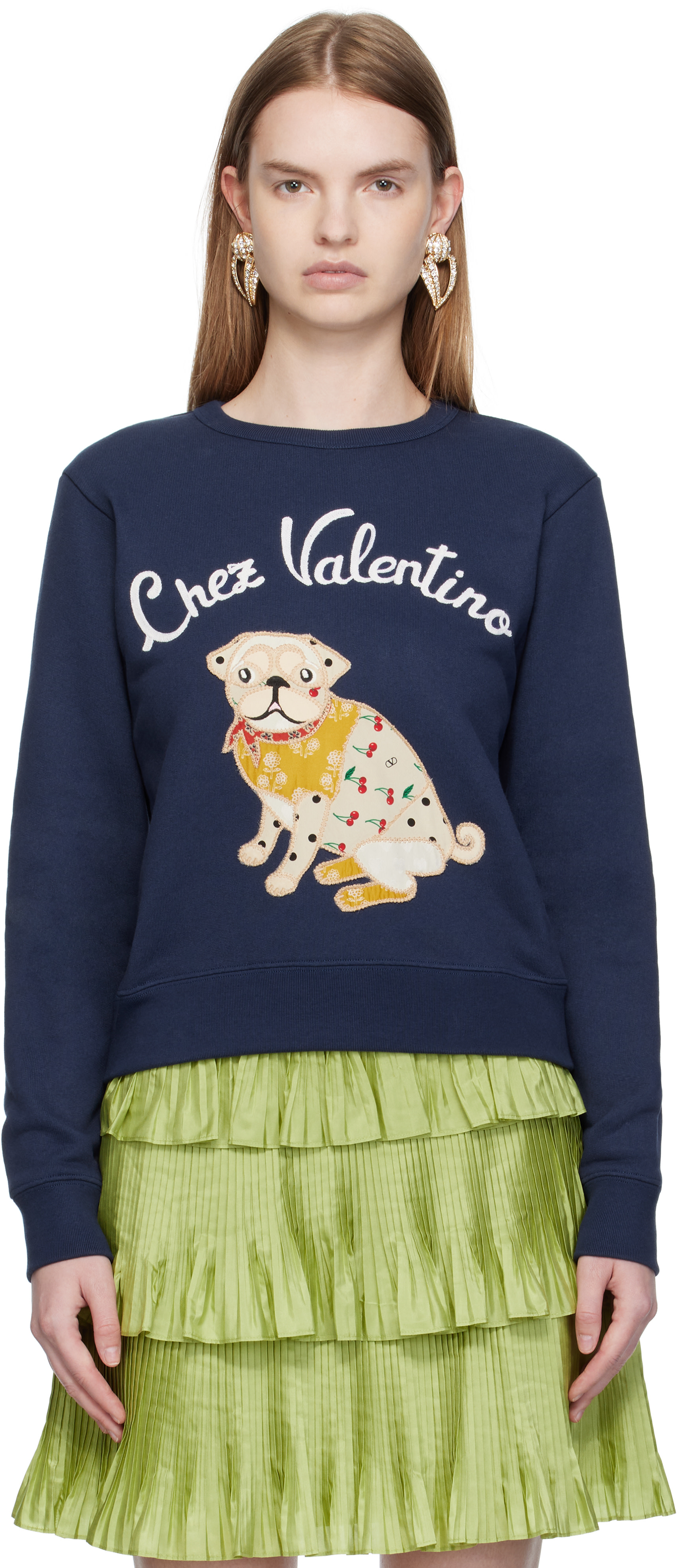 Valentino: ネイビー 'Le Chien De La Maison' スウェットシャツ