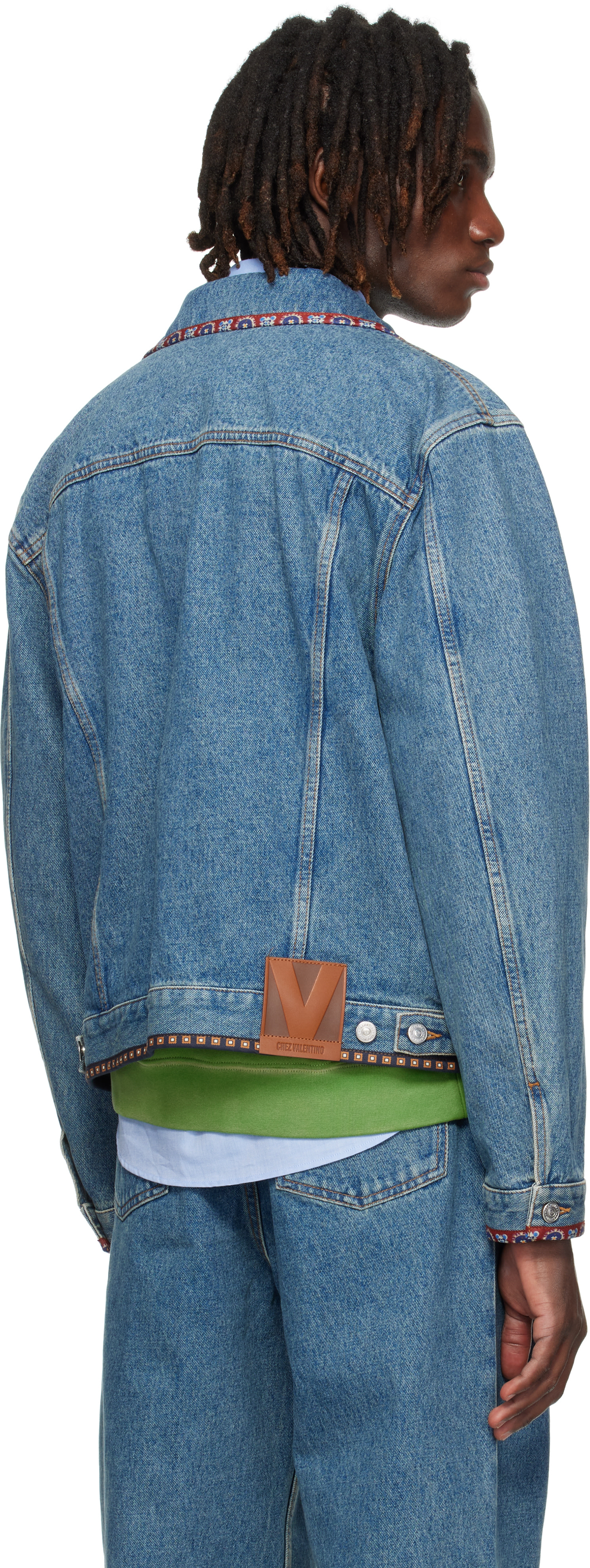 VALENTINO ミケーレ 2025SS ビーズデニムジャケット 44 Valentino: ブルー Beaded Embroidery & Printed Edges デニム