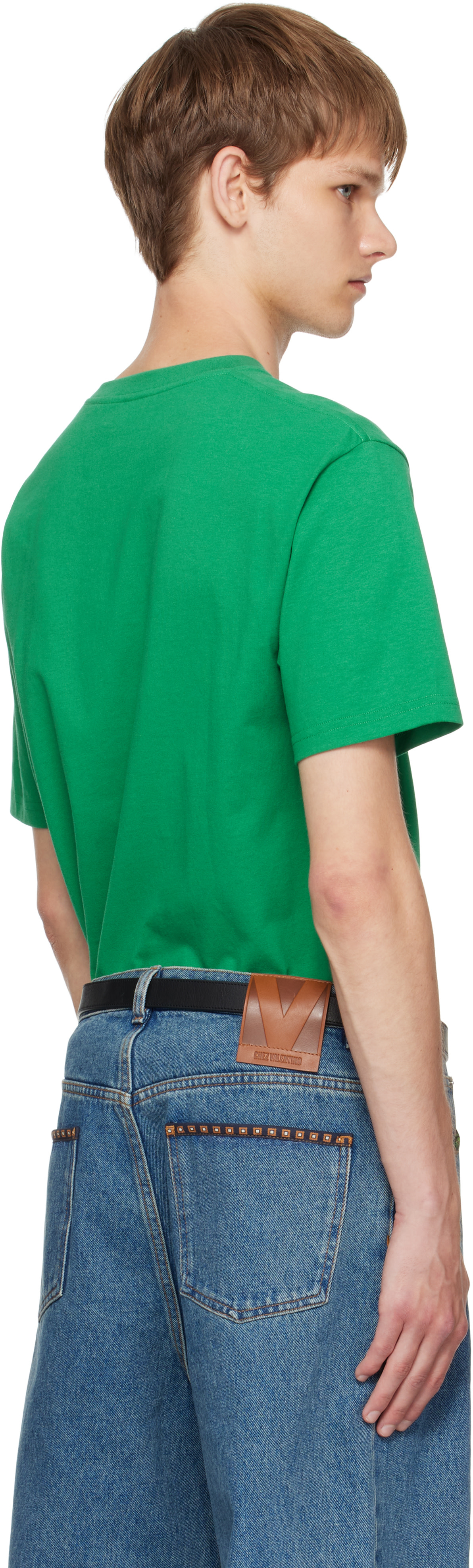 Valentino: Green 'Chez Valentino' Print T-shirt | SSENSE