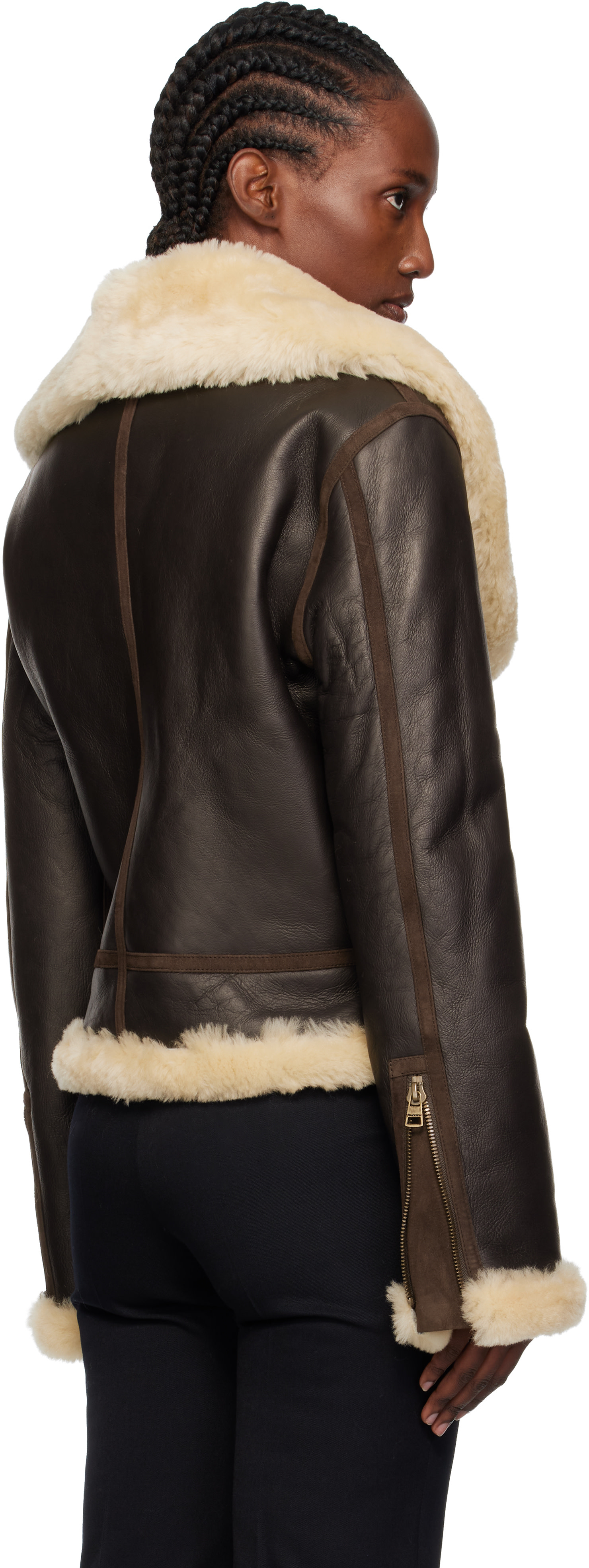 JW Anderson: Brown & Beige Aviator Shearling Jacket | SSENSE