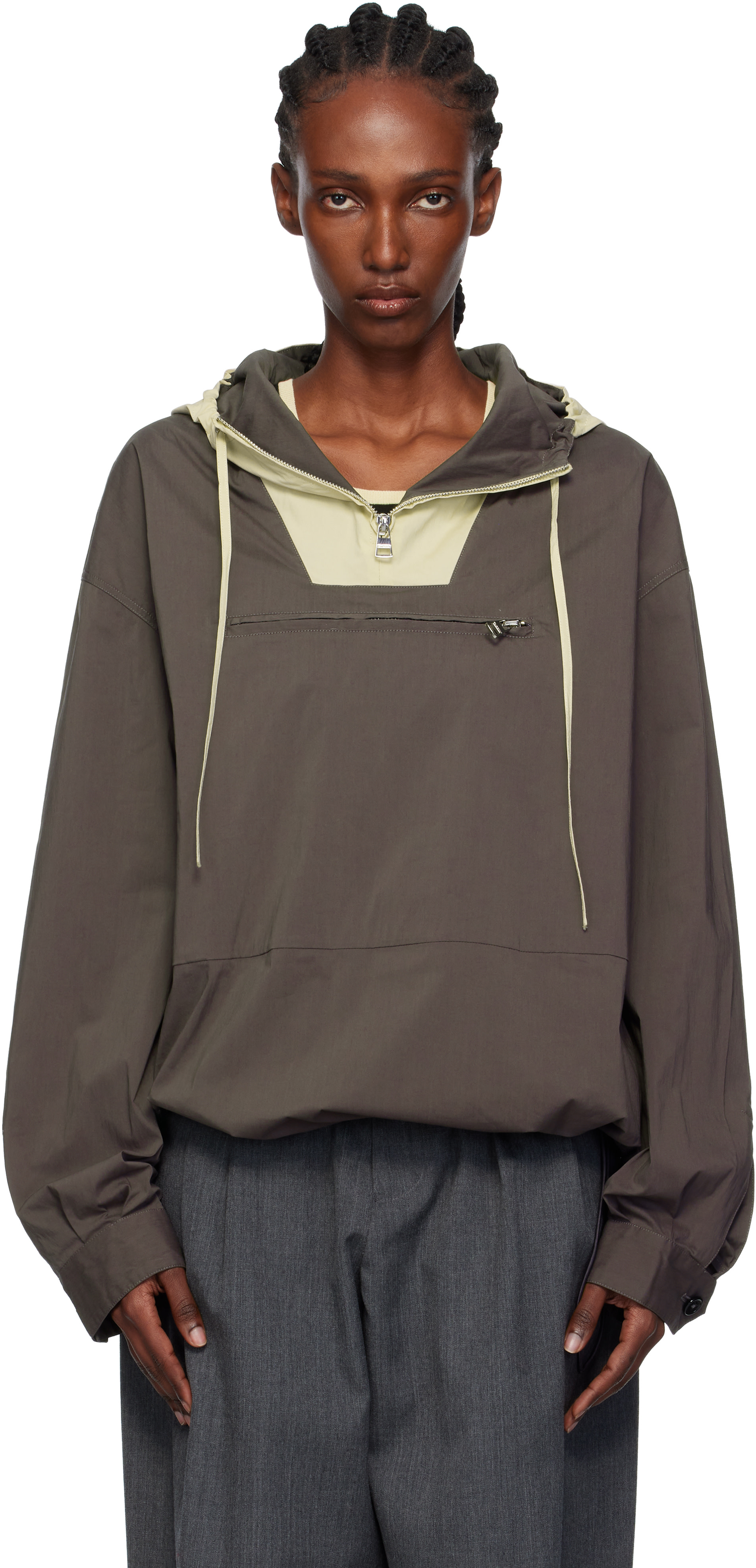 JW Anderson: Gray Contrast Hood Anorak | SSENSE