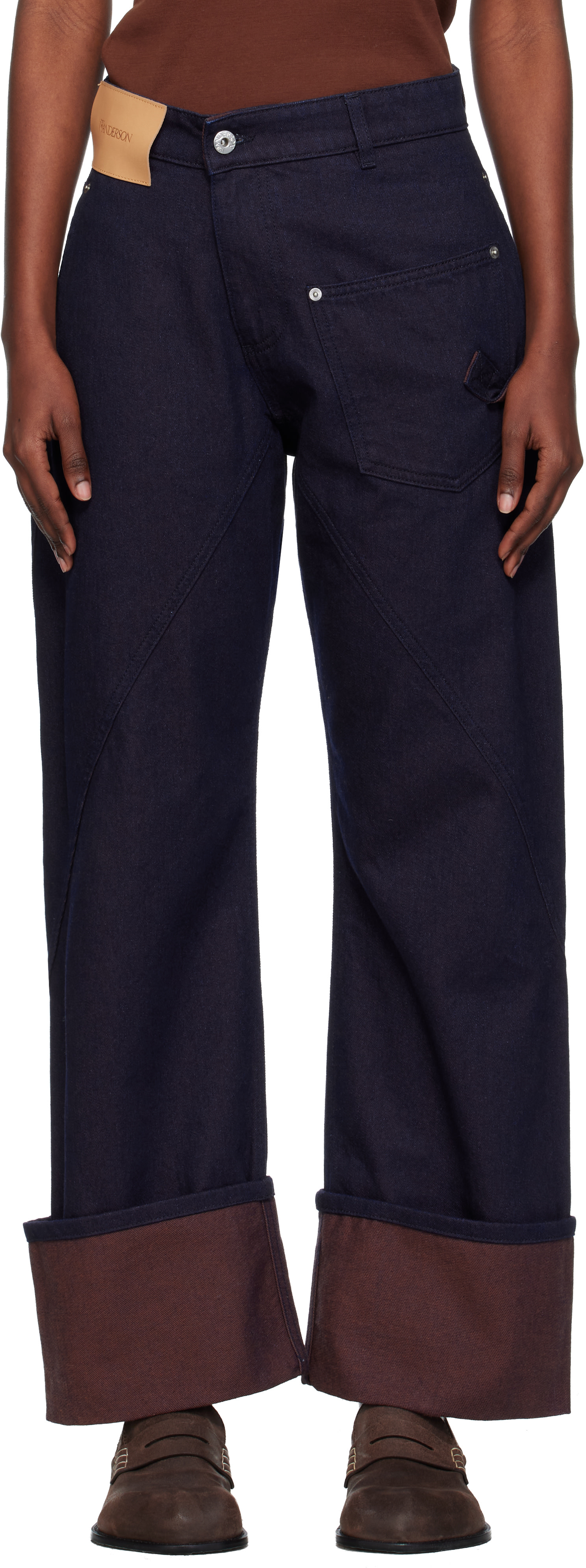 JW Anderson: Navy Turn Up Twisted Workwear Jeans | SSENSE