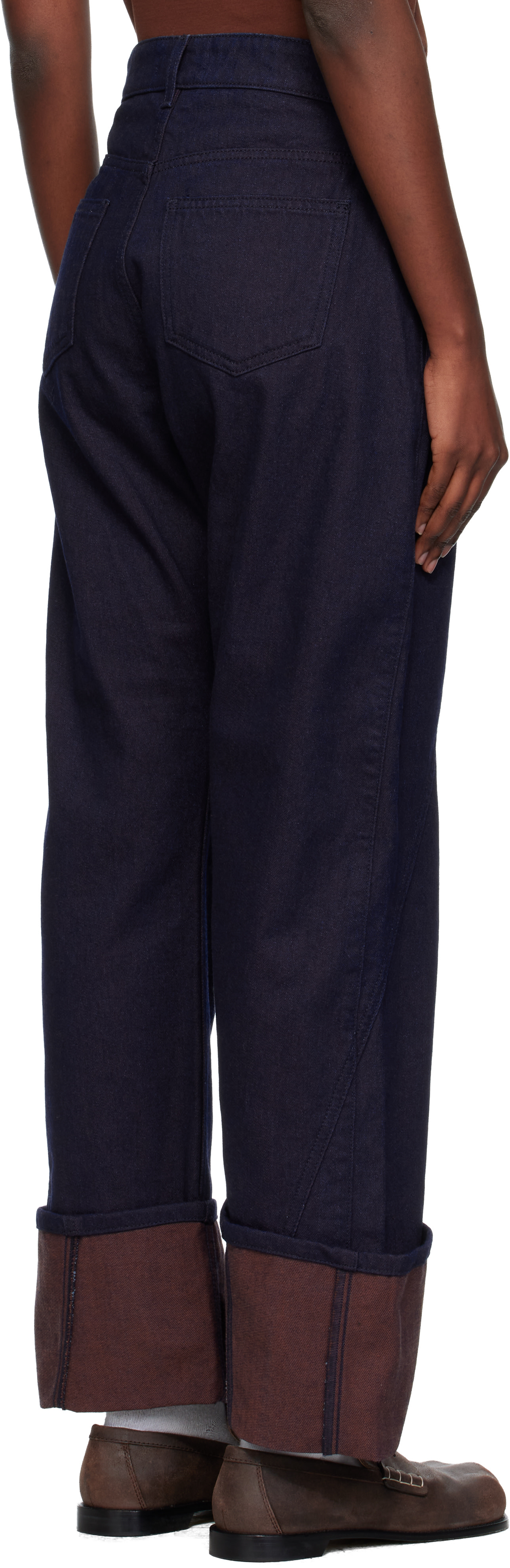 JW Anderson: Navy Turn Up Twisted Workwear Jeans | SSENSE Canada