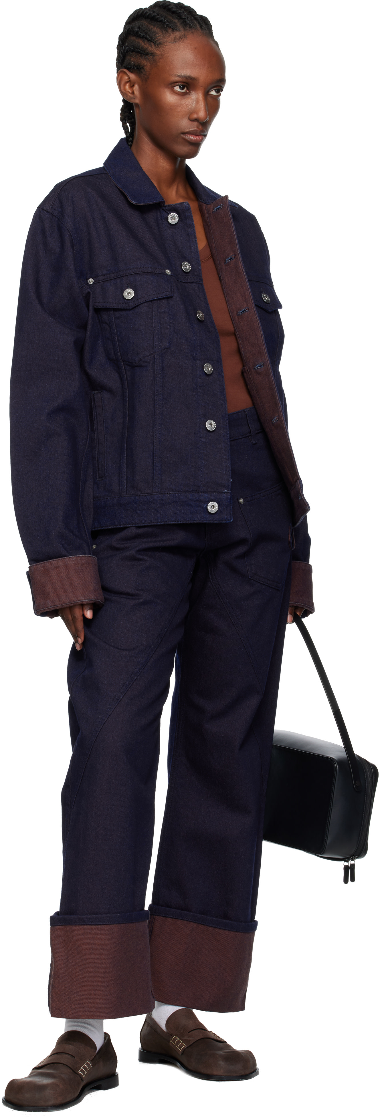 JW Anderson: Navy Turn Up Twisted Workwear Jeans | SSENSE