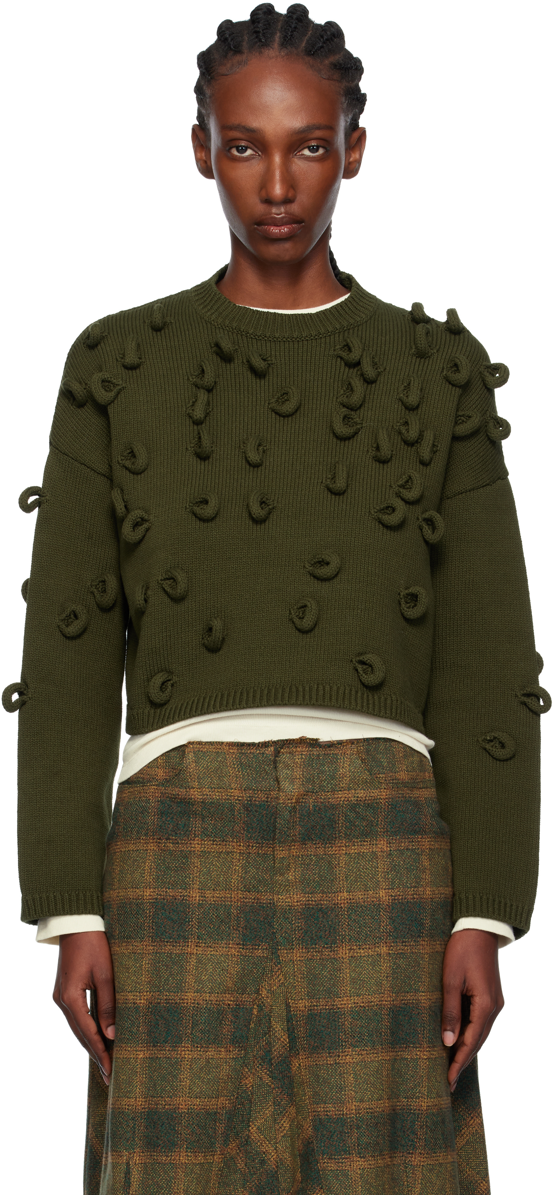 JW Anderson - Pull écourté kaki à passants