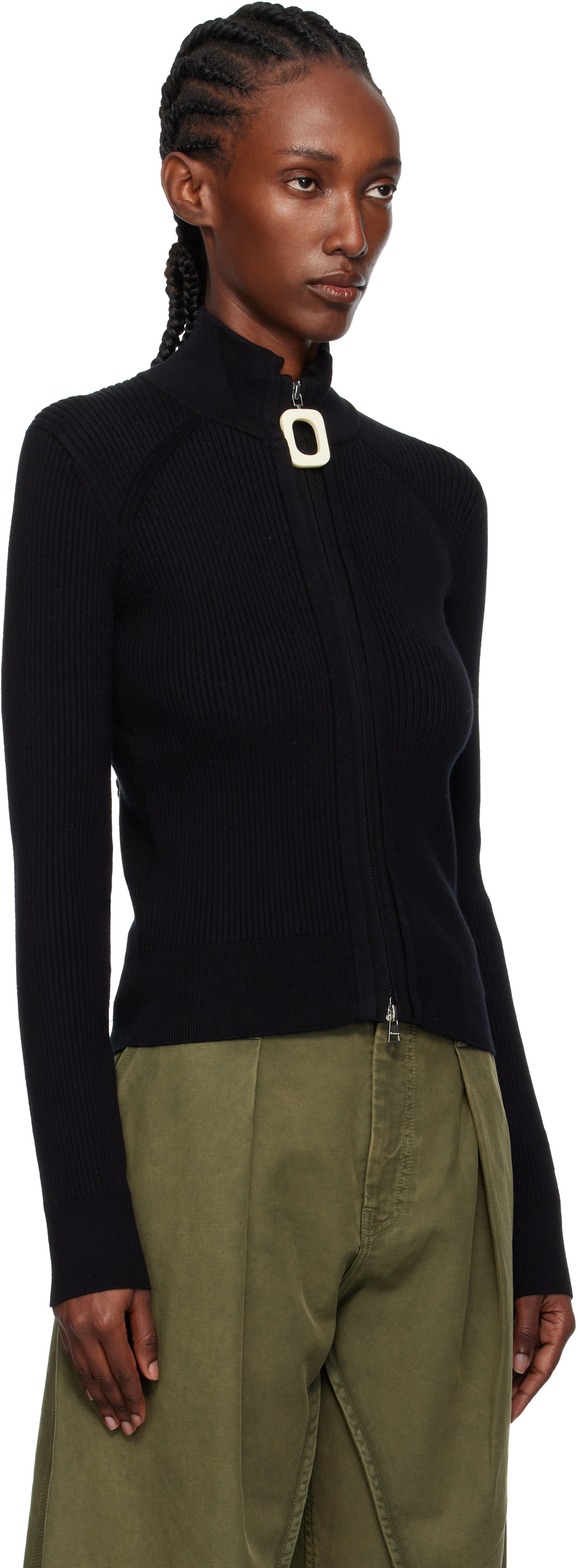 JW Anderson: Black Fitted Zip Up Sweater | SSENSE