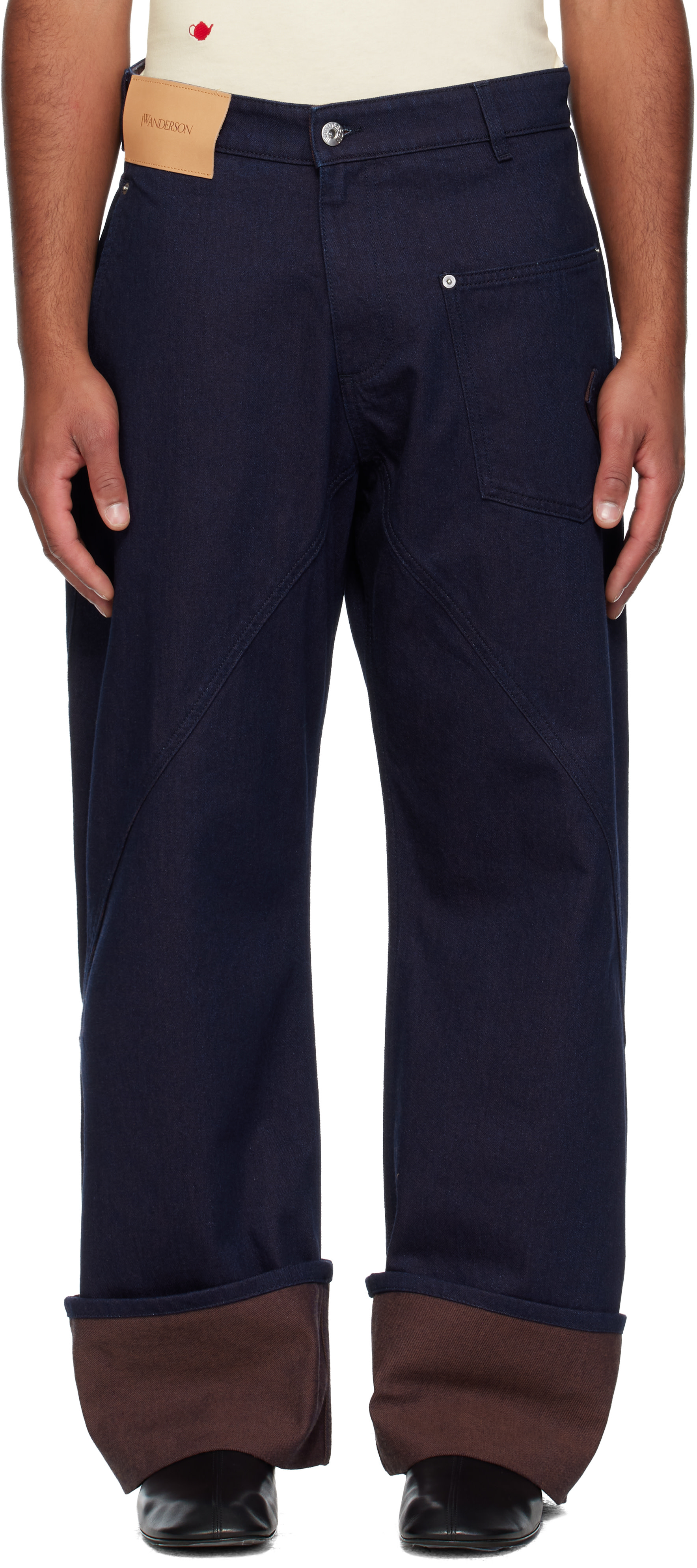 JW Anderson: Navy Turn Up Twisted Workwear Jeans | SSENSE Hong