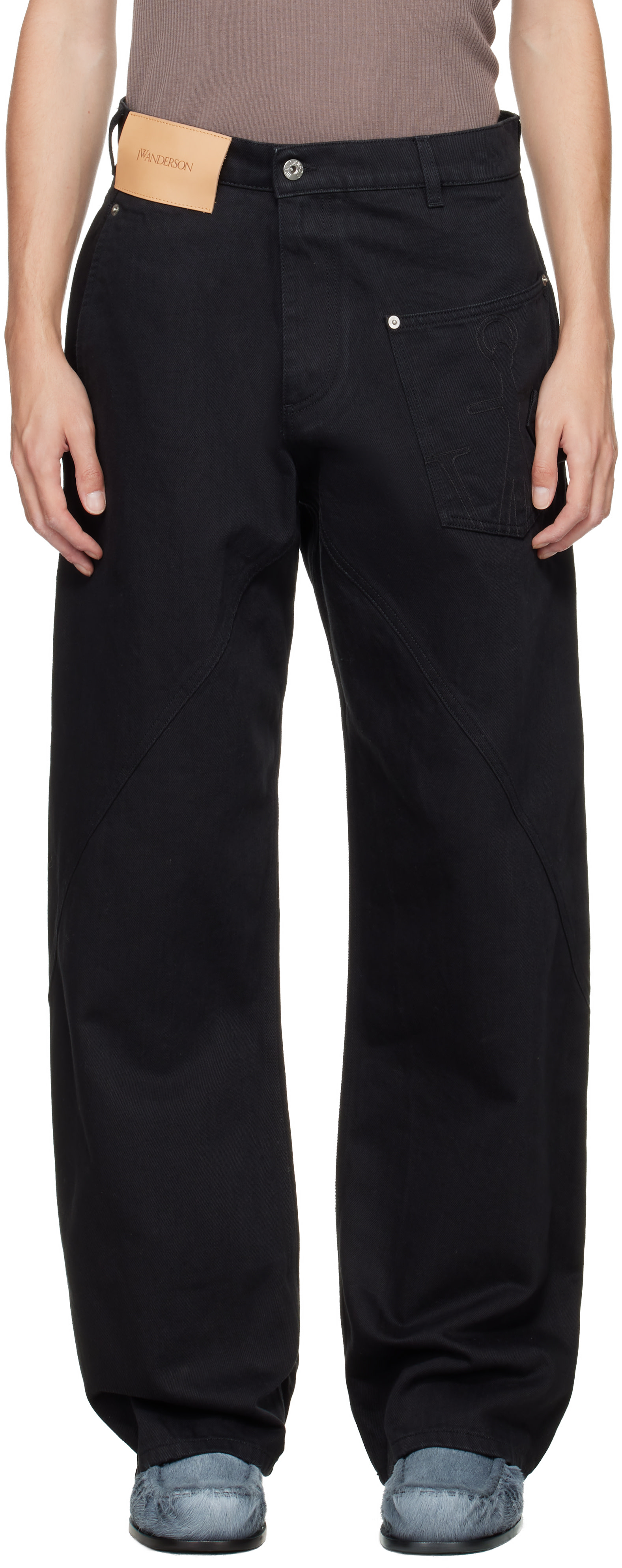 JW Anderson: Black Twisted Workwear Jeans | SSENSE