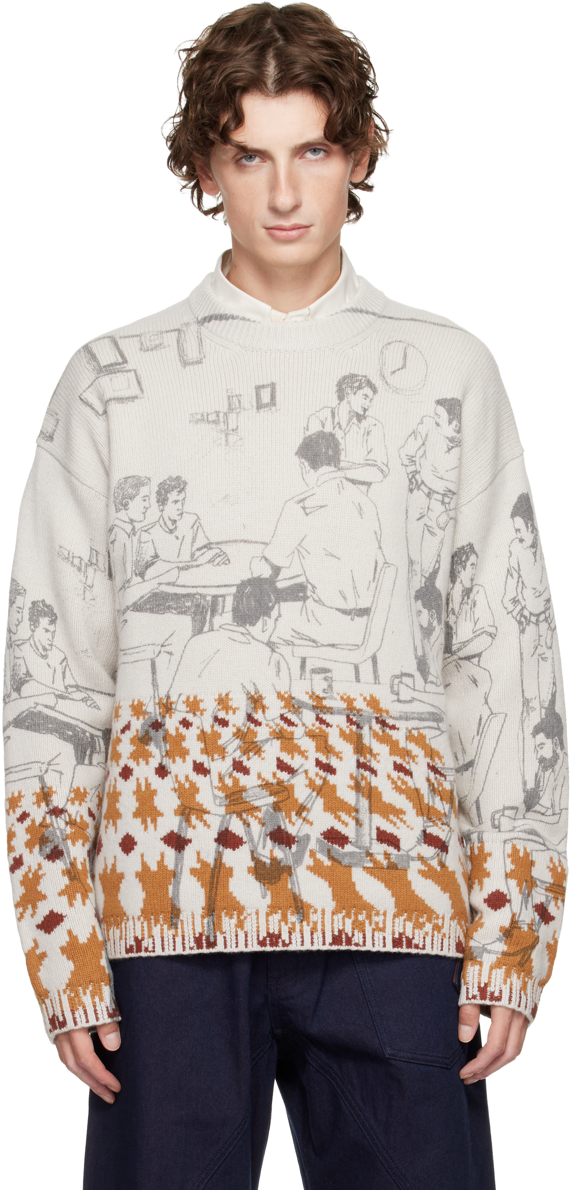 JW Anderson - Pull gris à images