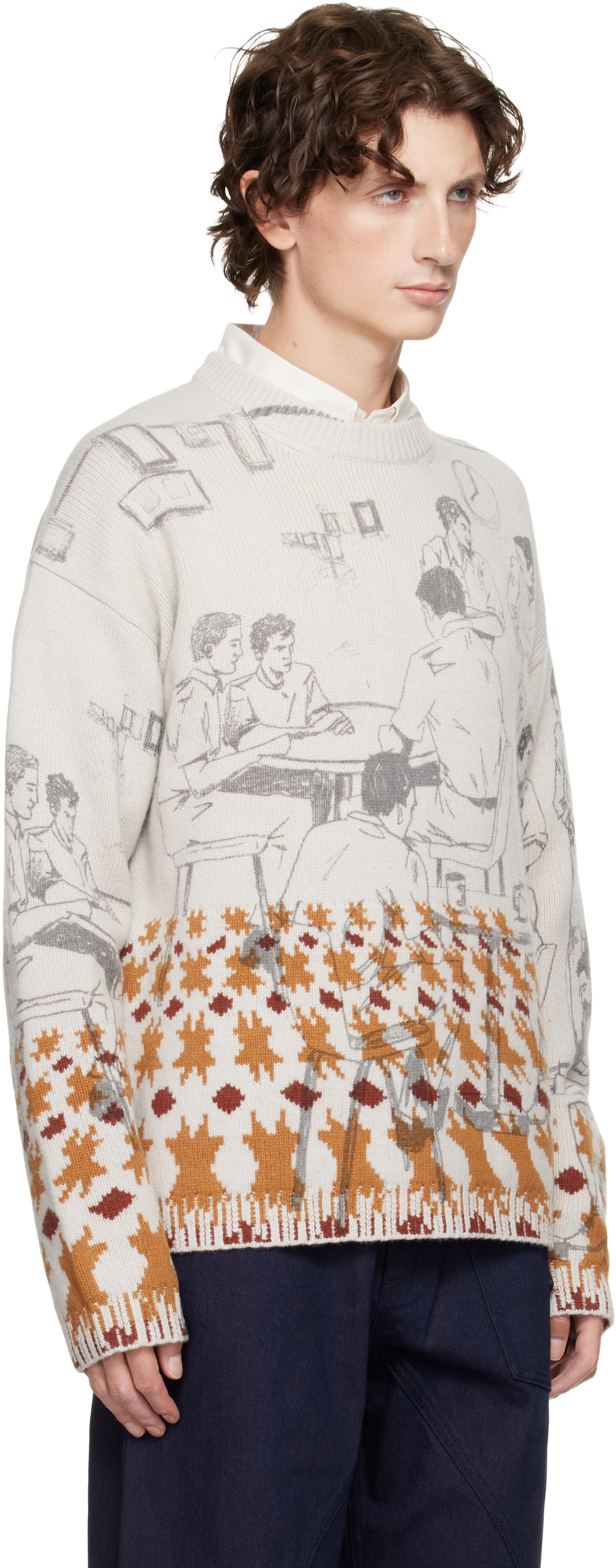 JW Anderson - Pull gris à images