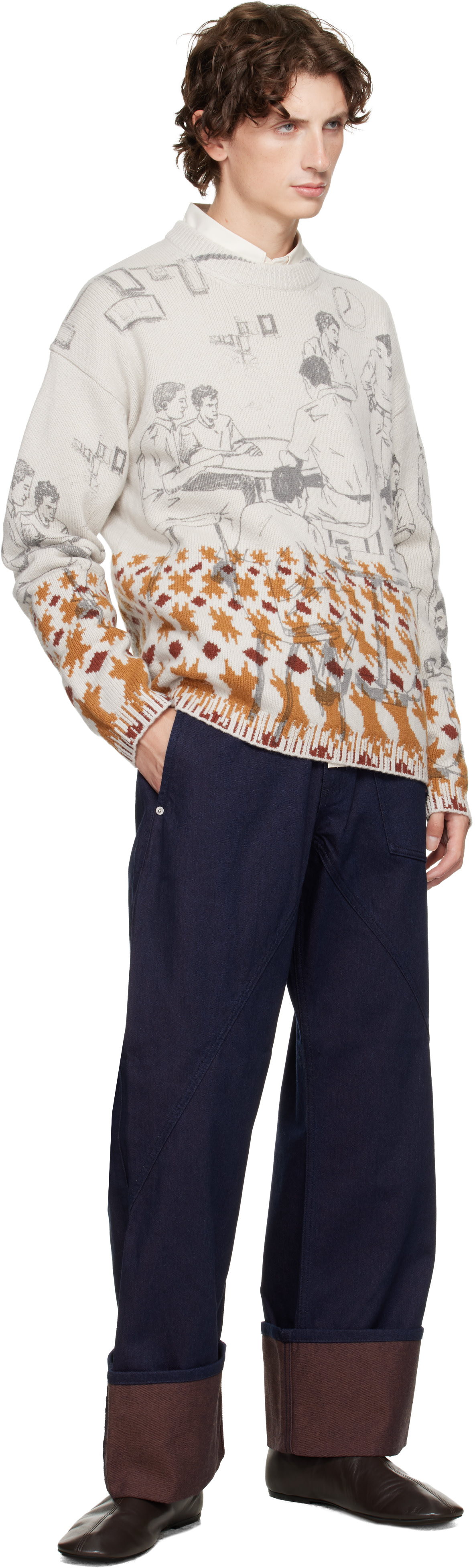 JW Anderson: Gray Print Jacquard Sweater | SSENSE