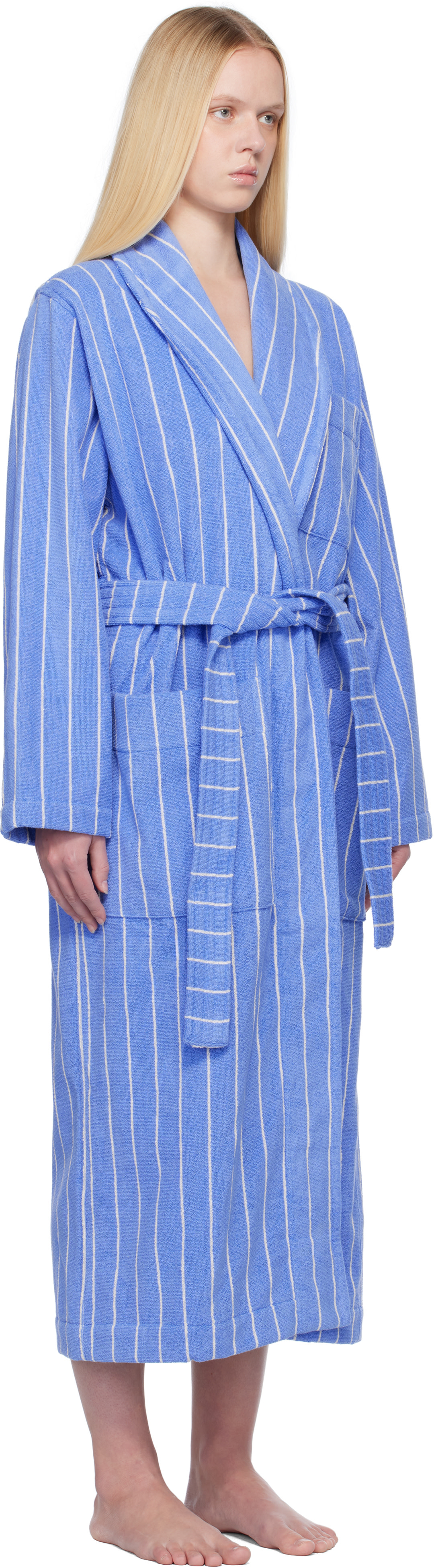 Tekla: Blue & White Terry Classic Bathrobe | SSENSE