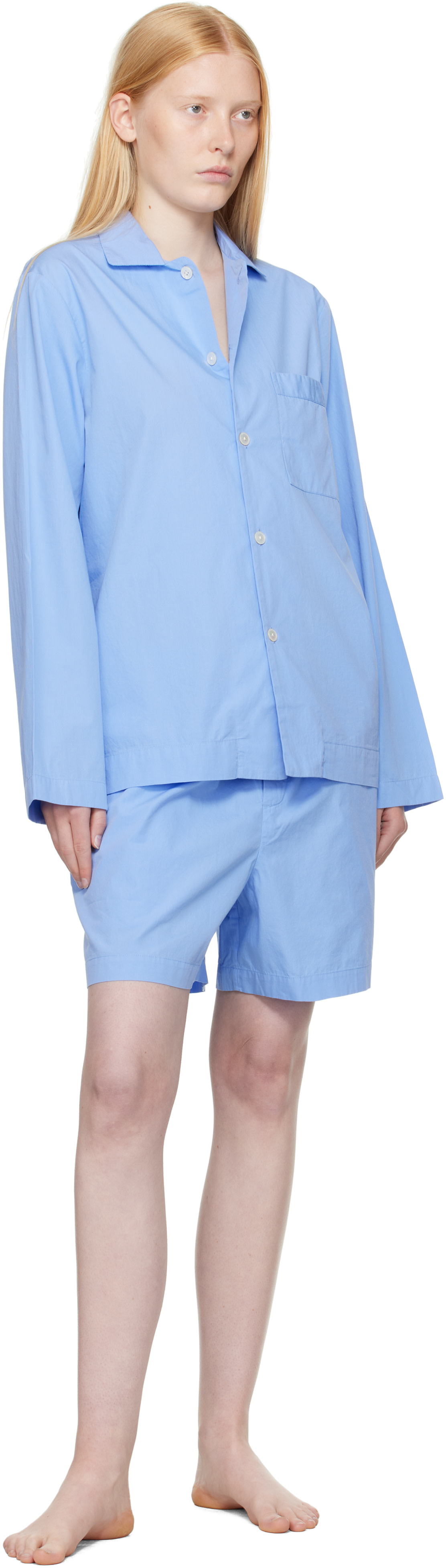 Tekla - Short de pyjama bleu en popeline