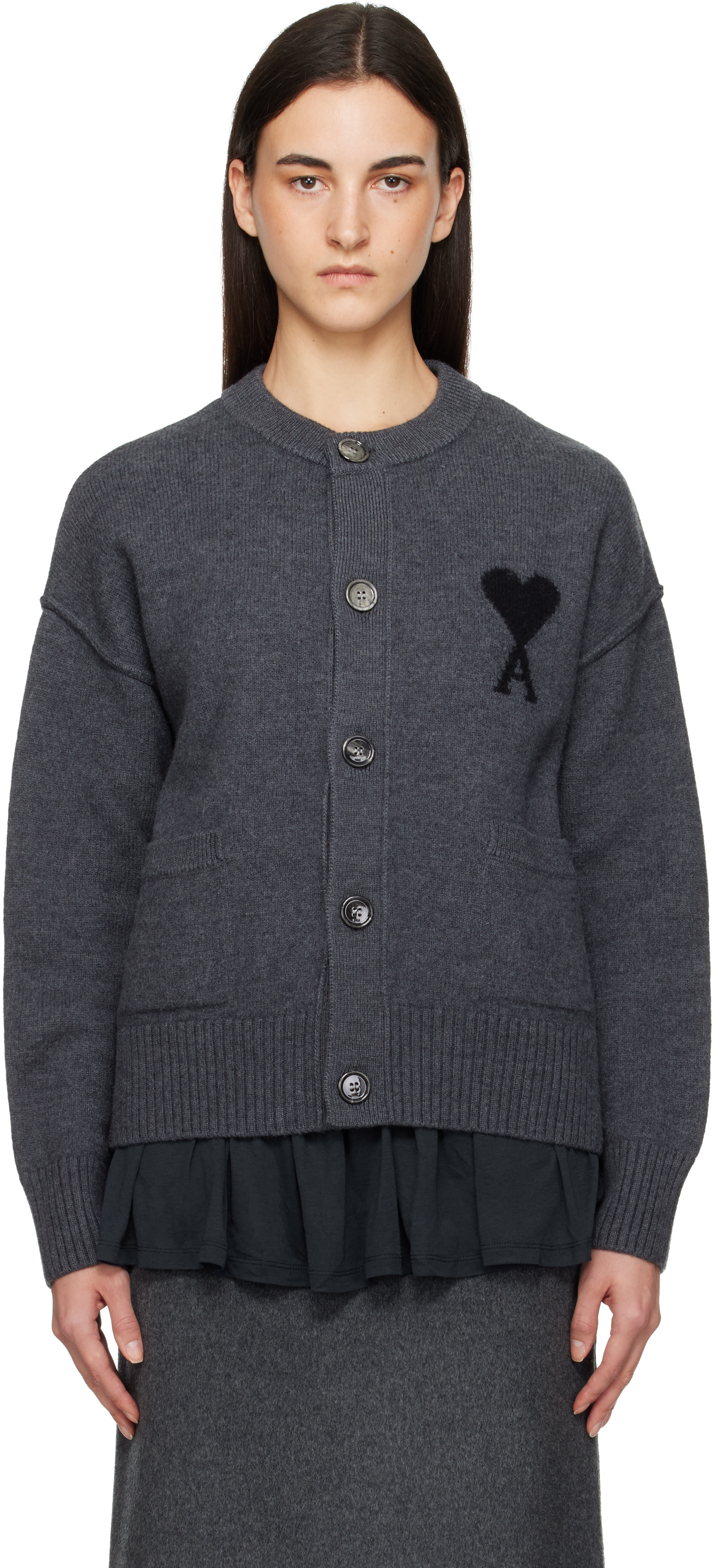 AMI PARIS グレー アルパカ Ami De Coeur カーディガン M 30650850_59862312_600.jpg